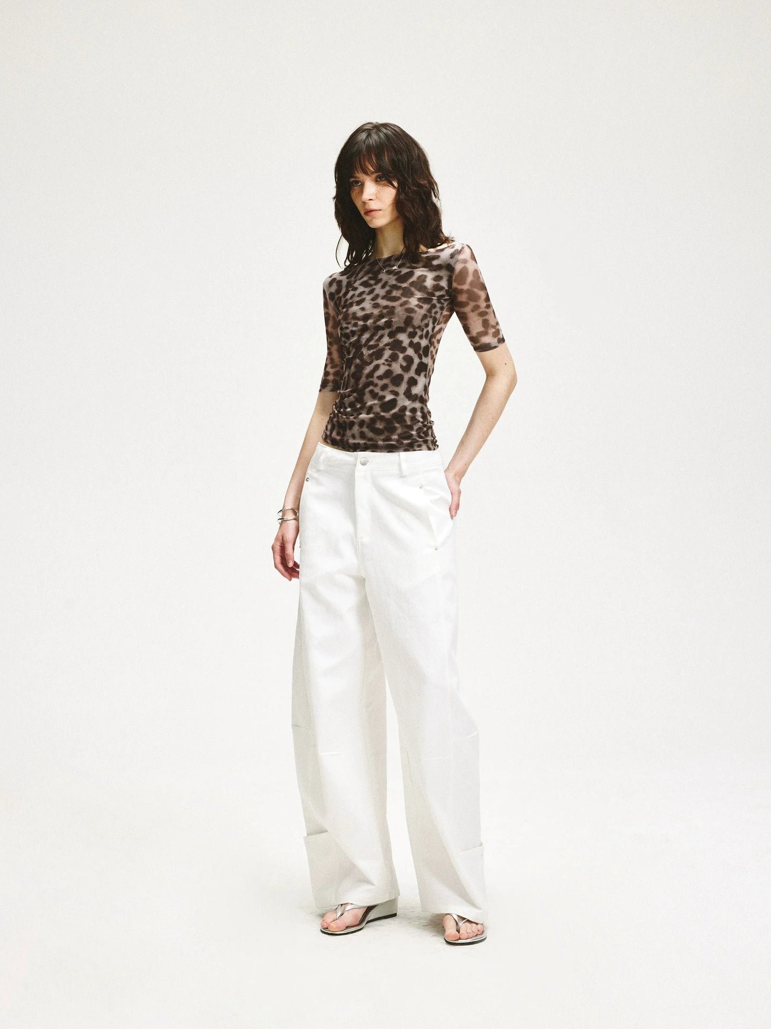 KVKV Yoga Clothing Brand - Stretch Leopard Mesh Slim Fit Mid Sleeve Top