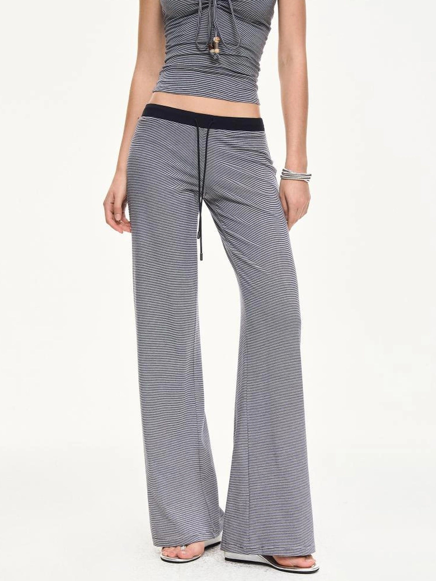 KVKV Yoga Clothing Brand - Stripe Knit Drawstring Wide Leg Yoga Pants