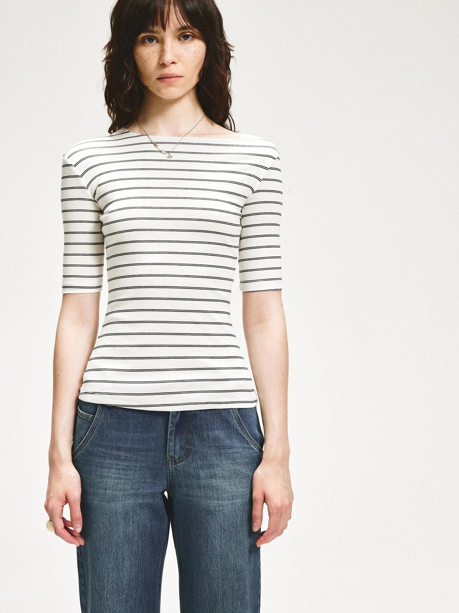 KVKV Yoga Clothing Brand - Stripe Stretch Fitted Mid Sleeve Tee