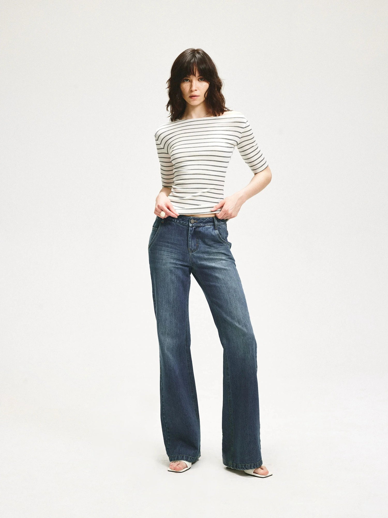 KVKV Yoga Clothing Brand - Stripe Stretch Fitted Mid Sleeve Tee