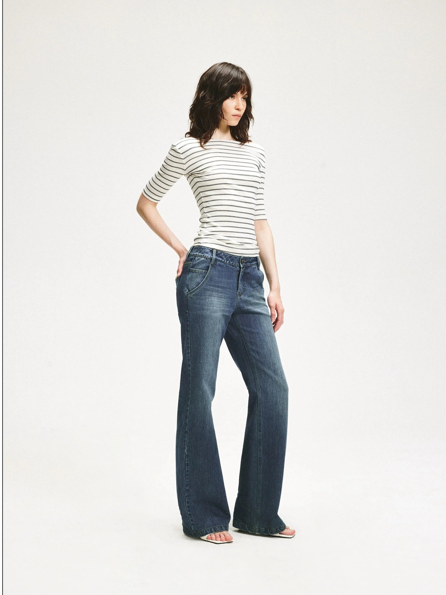 KVKV Yoga Clothing Brand - Stripe Stretch Fitted Mid Sleeve Tee