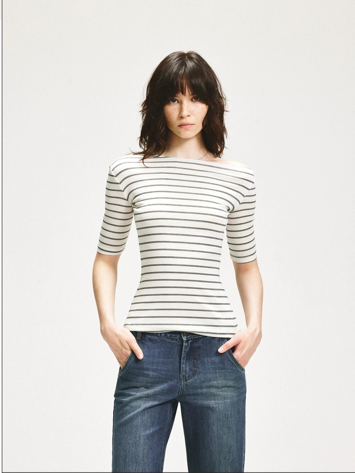 KVKV Yoga Clothing Brand - Stripe Stretch Fitted Mid Sleeve Tee