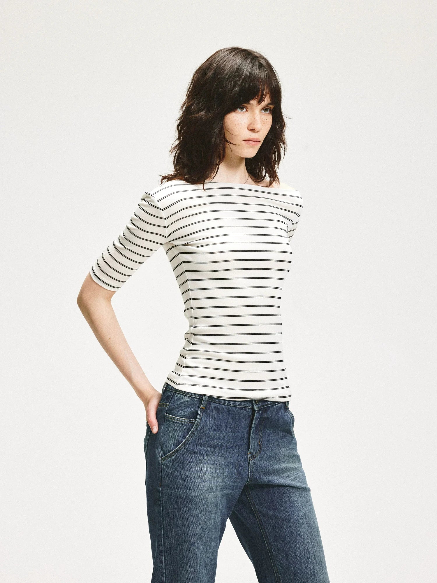 KVKV Yoga Clothing Brand - Stripe Stretch Fitted Mid Sleeve Tee