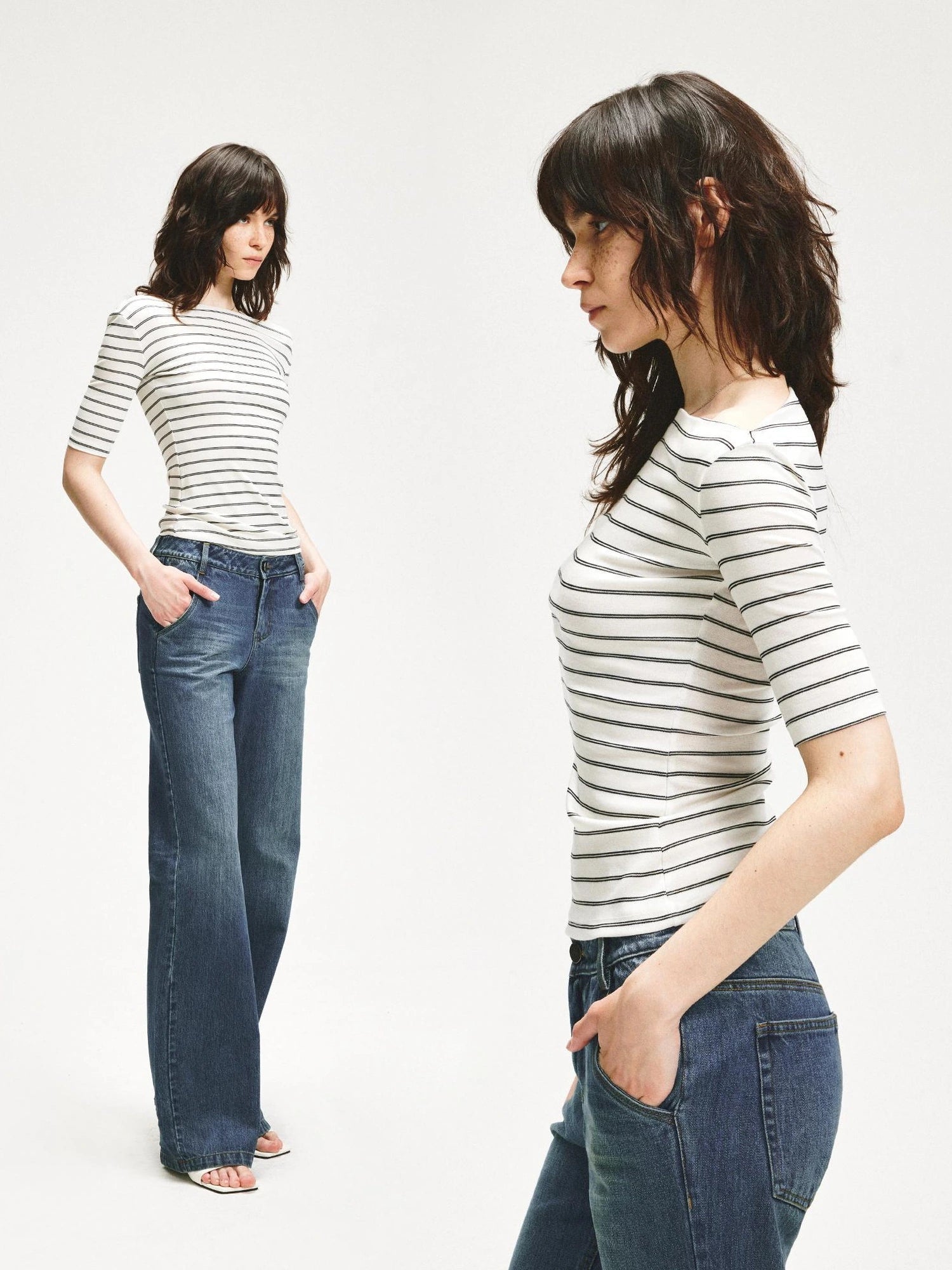 KVKV Yoga Clothing Brand - Stripe Stretch Fitted Mid Sleeve Tee