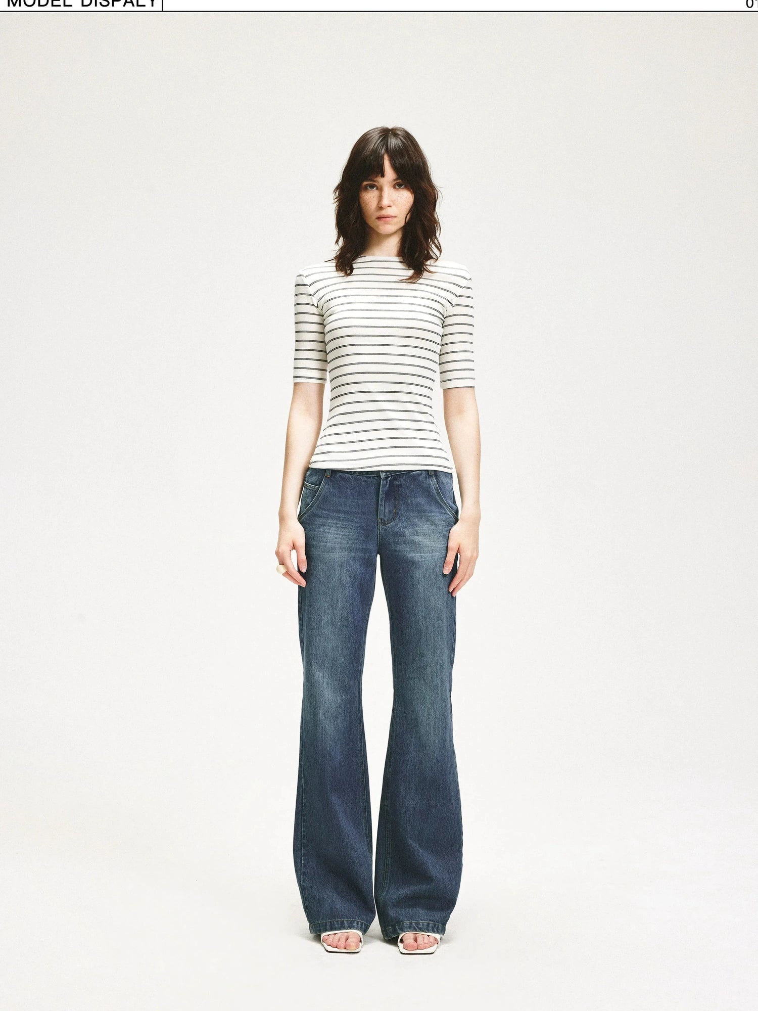 KVKV Yoga Clothing Brand - Stripe Stretch Fitted Mid Sleeve Tee