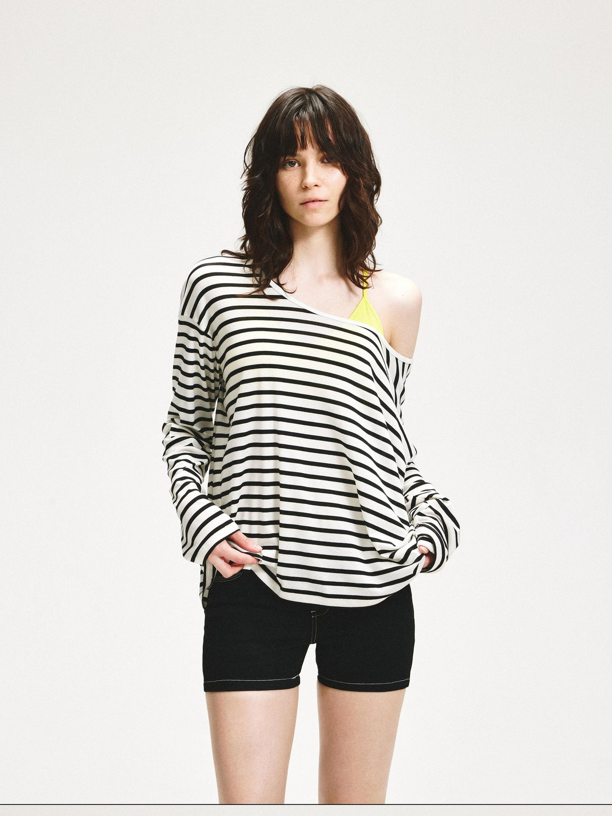 kvkv Striped Asymmetric Slant Neck Lyocell Women&