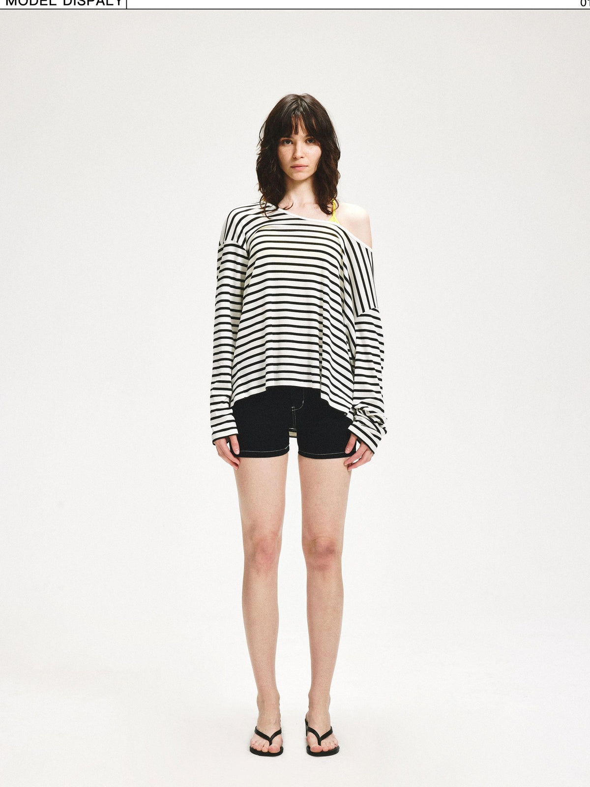 kvkv Striped Asymmetric Slant Neck Lyocell Women&