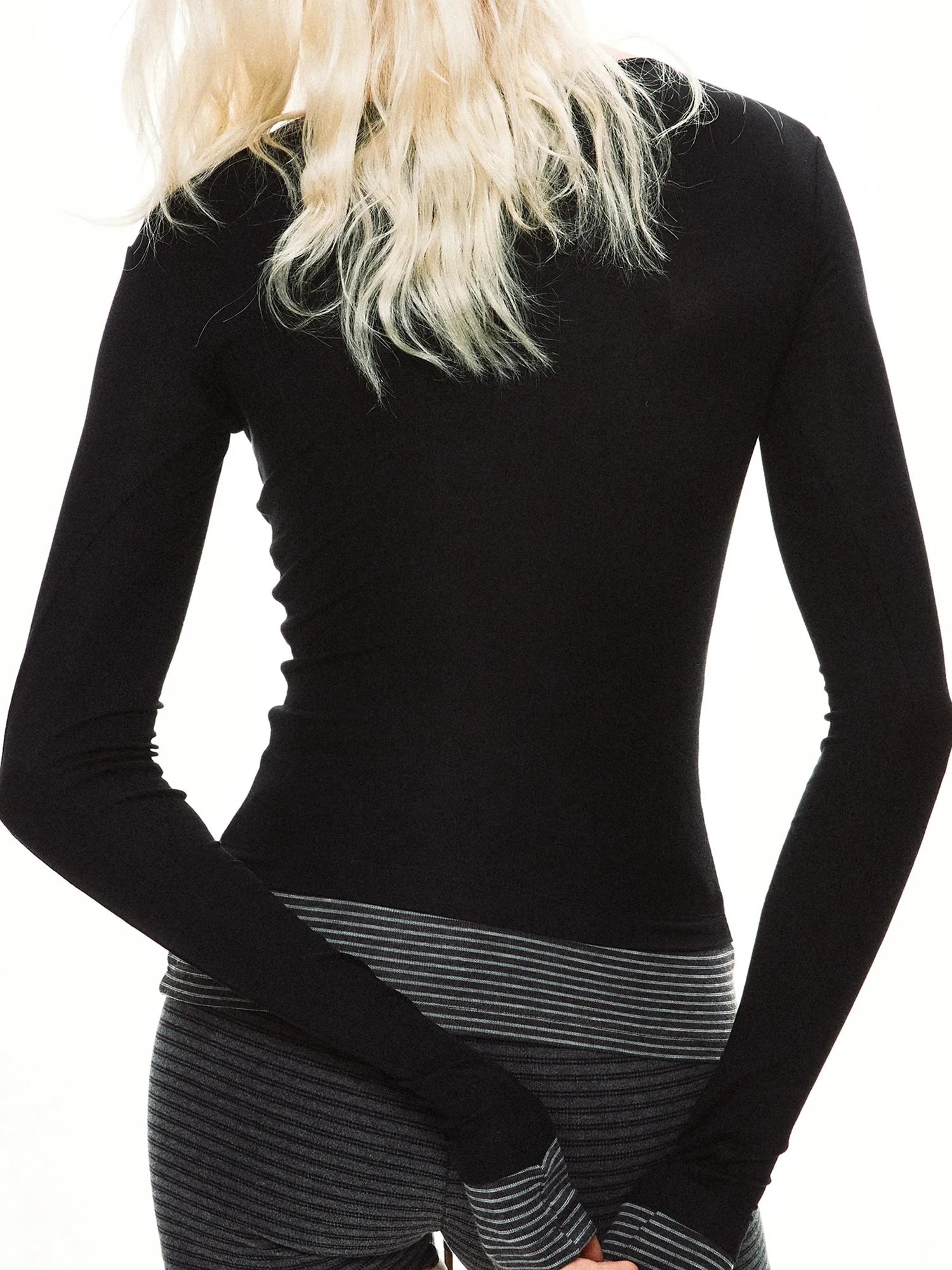 kvkv Striped Mock Neck Modal Layered Top