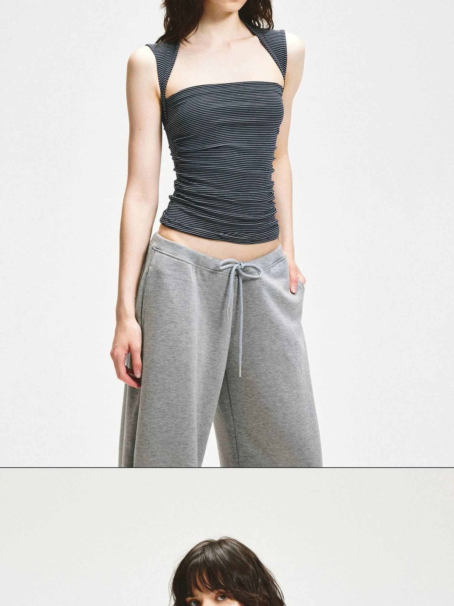KVKV Yoga Clothing Brand - Striped Square Neck Pleated Vest