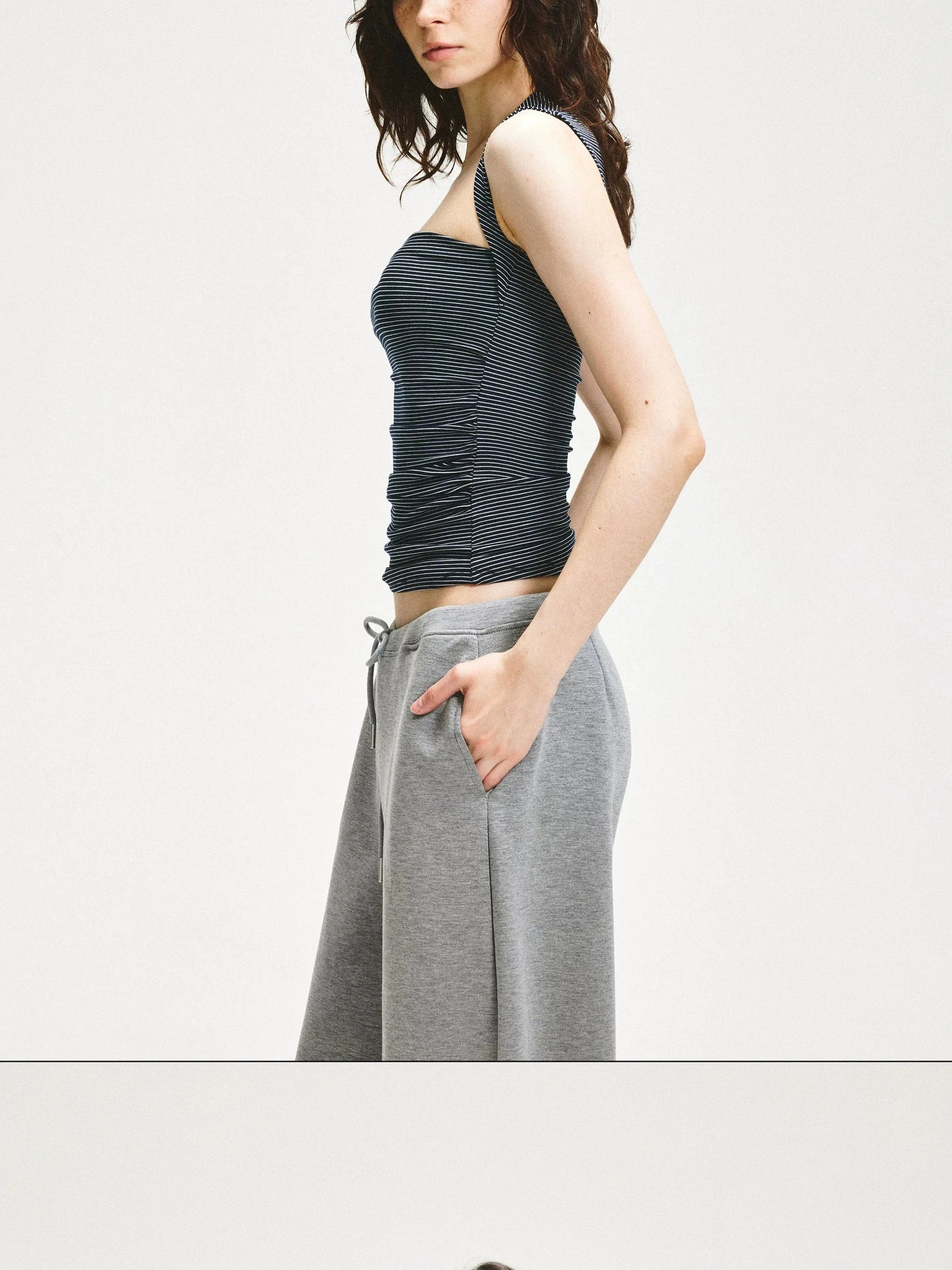 KVKV Yoga Clothing Brand - Striped Square Neck Pleated Vest