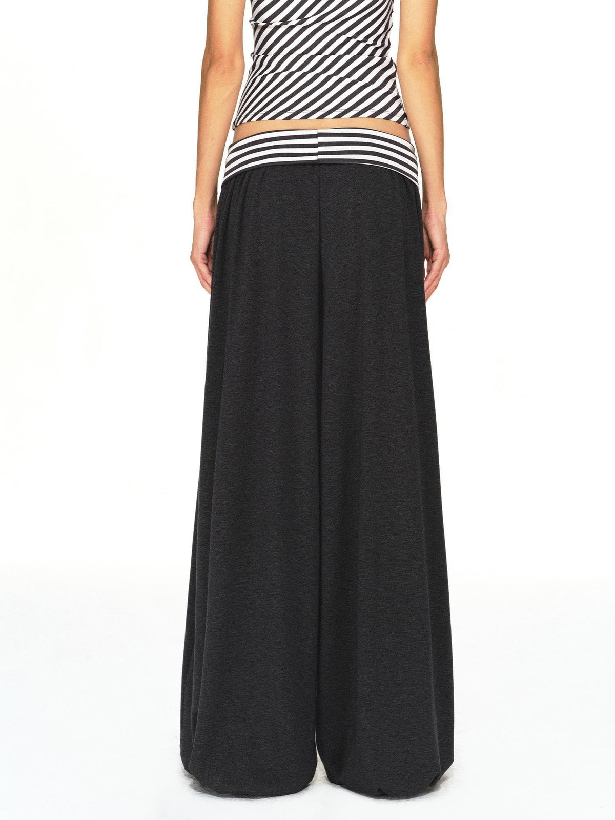 kvkv Striped Waistband Dark Grey Loose Tapered Skin Feel Women&