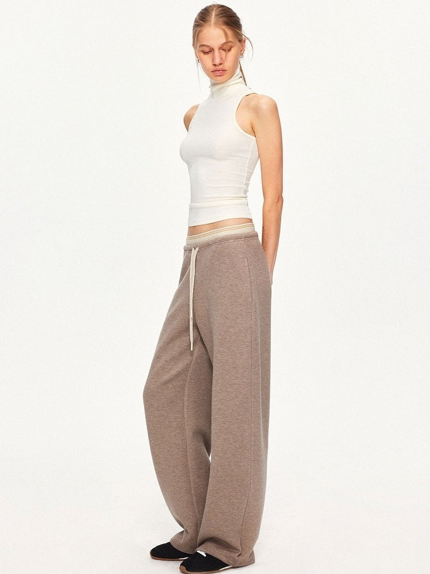 kvkv Sustainable Recycled Fiber Patchwork Straight Leg Drawstring Women Casual Pants