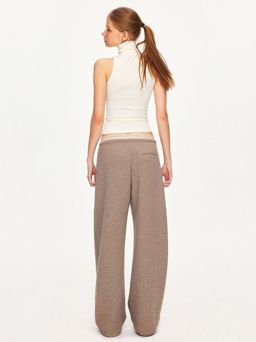 kvkv Sustainable Recycled Fiber Patchwork Straight Leg Drawstring Women Casual Pants