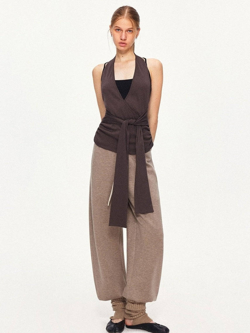 kvkv Sustainable Recycled Fiber Patchwork Straight Leg Drawstring Women Casual Pants