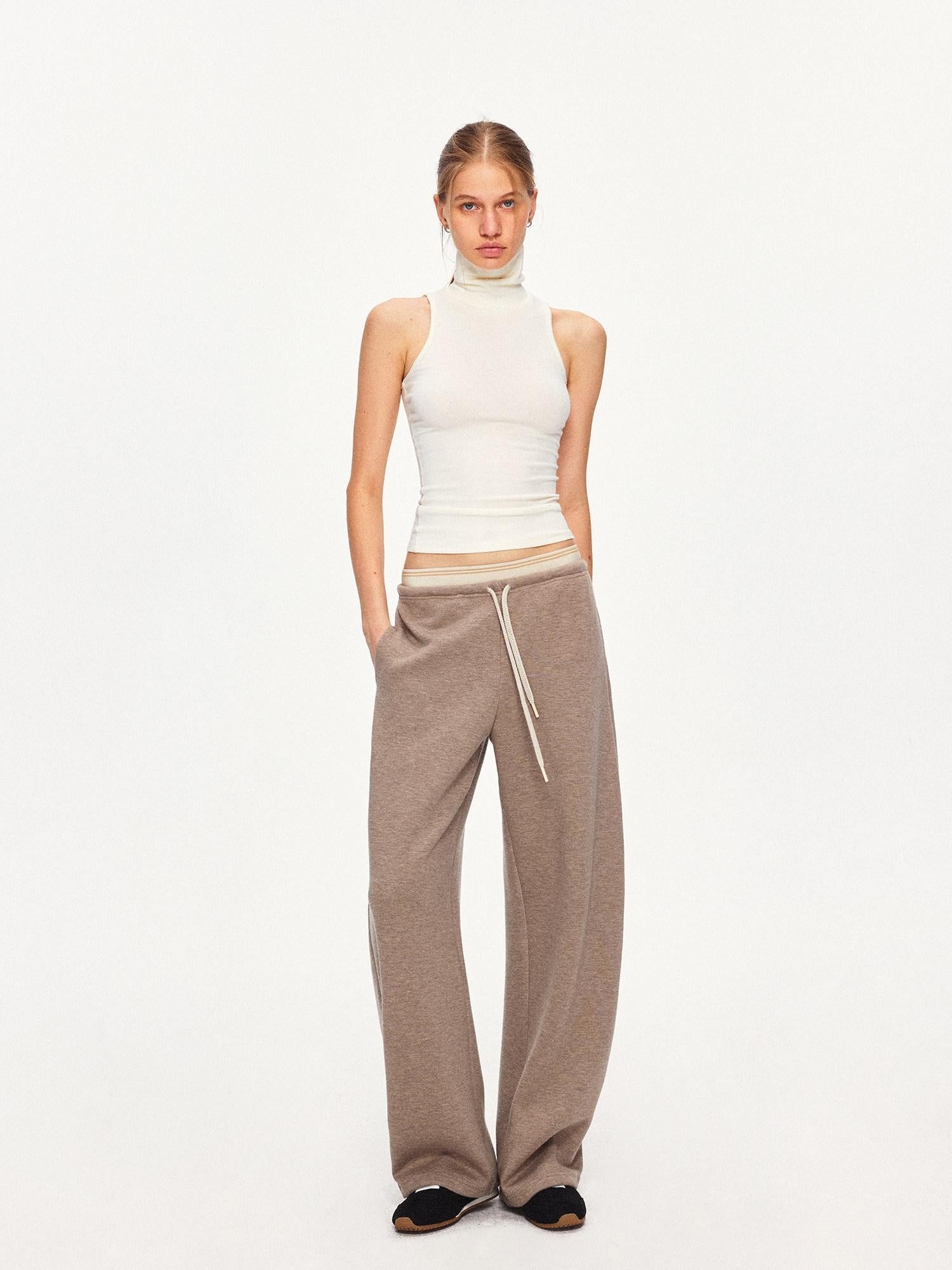 kvkv Sustainable Recycled Fiber Patchwork Straight Leg Drawstring Women Casual Pants