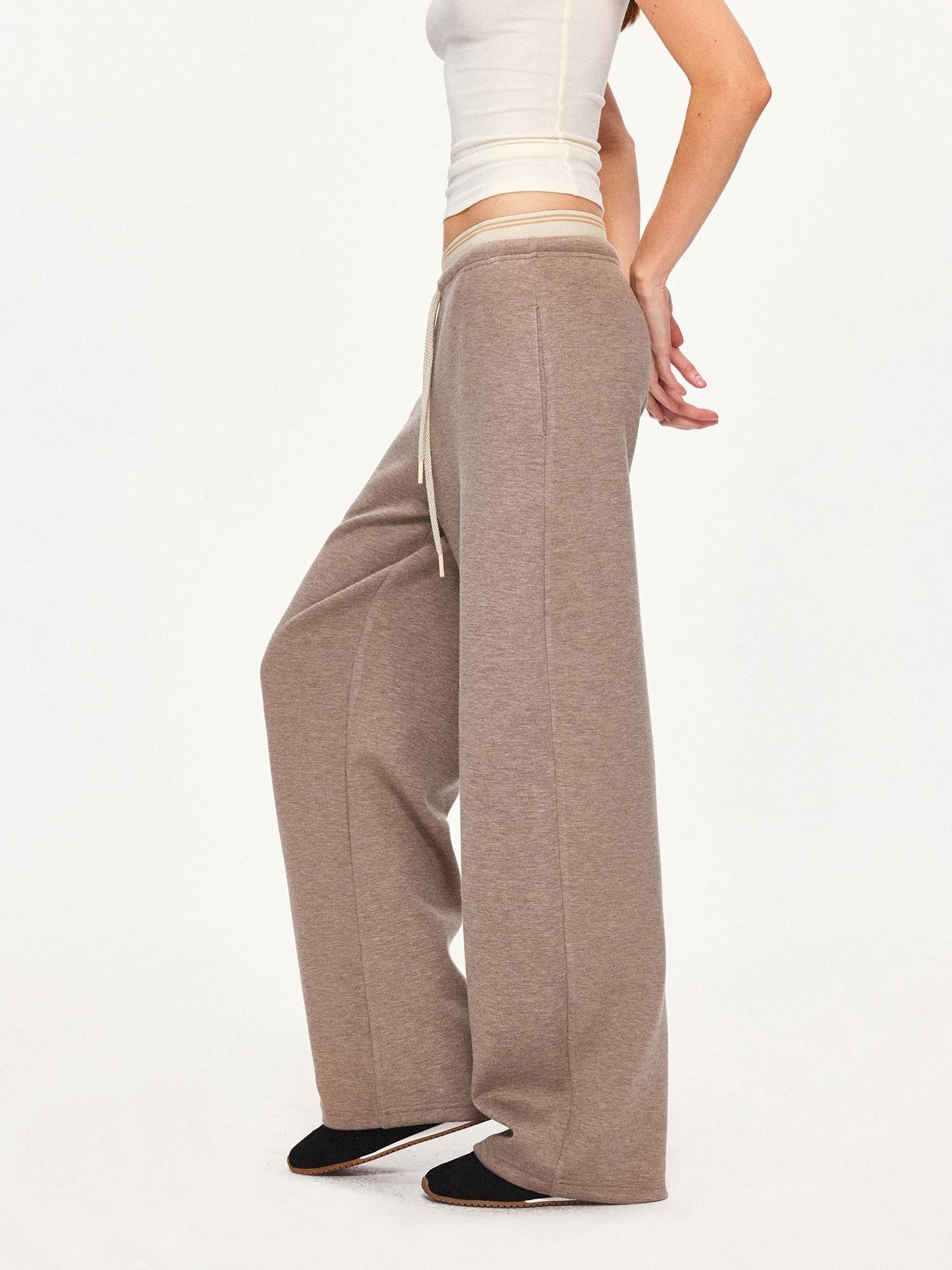 kvkv Sustainable Recycled Fiber Patchwork Straight Leg Drawstring Women Casual Pants