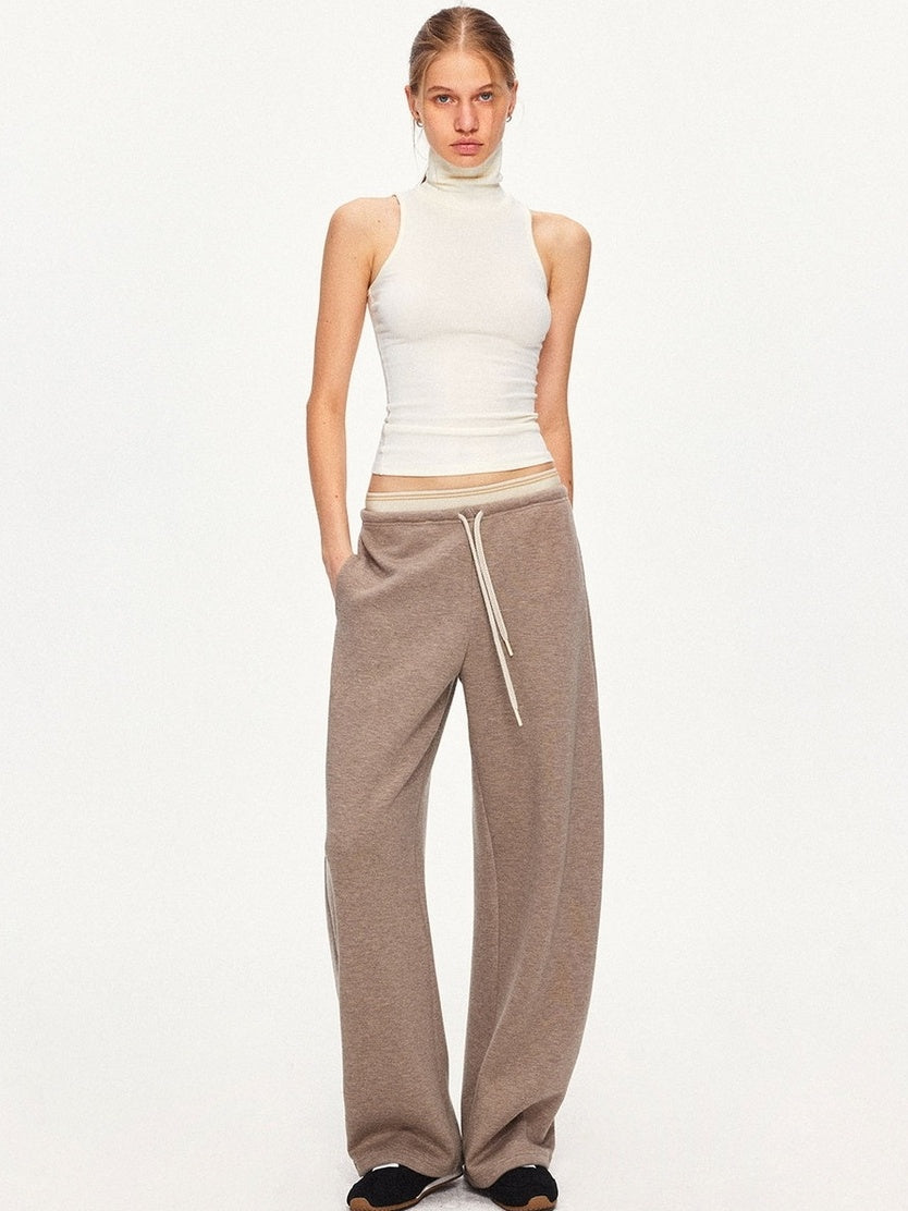 kvkv Sustainable Recycled Fiber Patchwork Straight Leg Drawstring Women Casual Pants