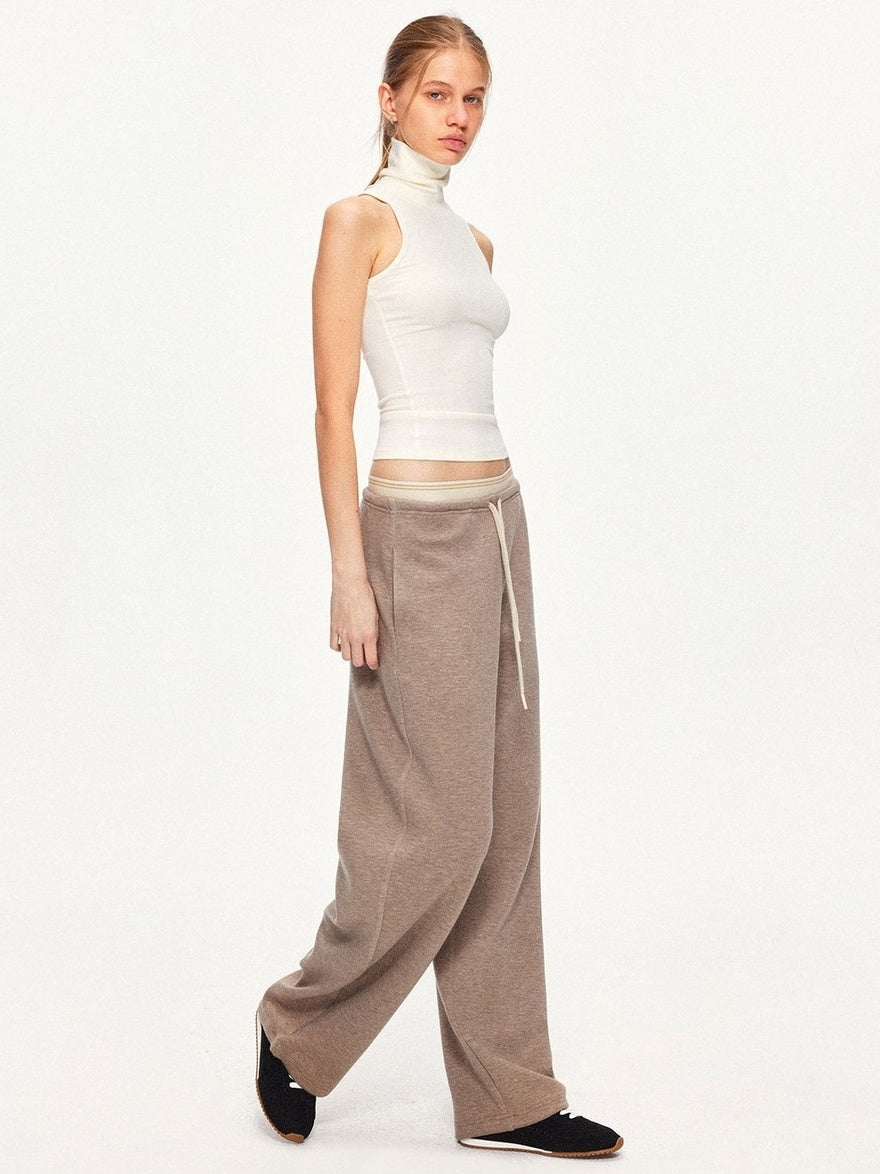 kvkv Sustainable Recycled Fiber Patchwork Straight Leg Drawstring Women Casual Pants