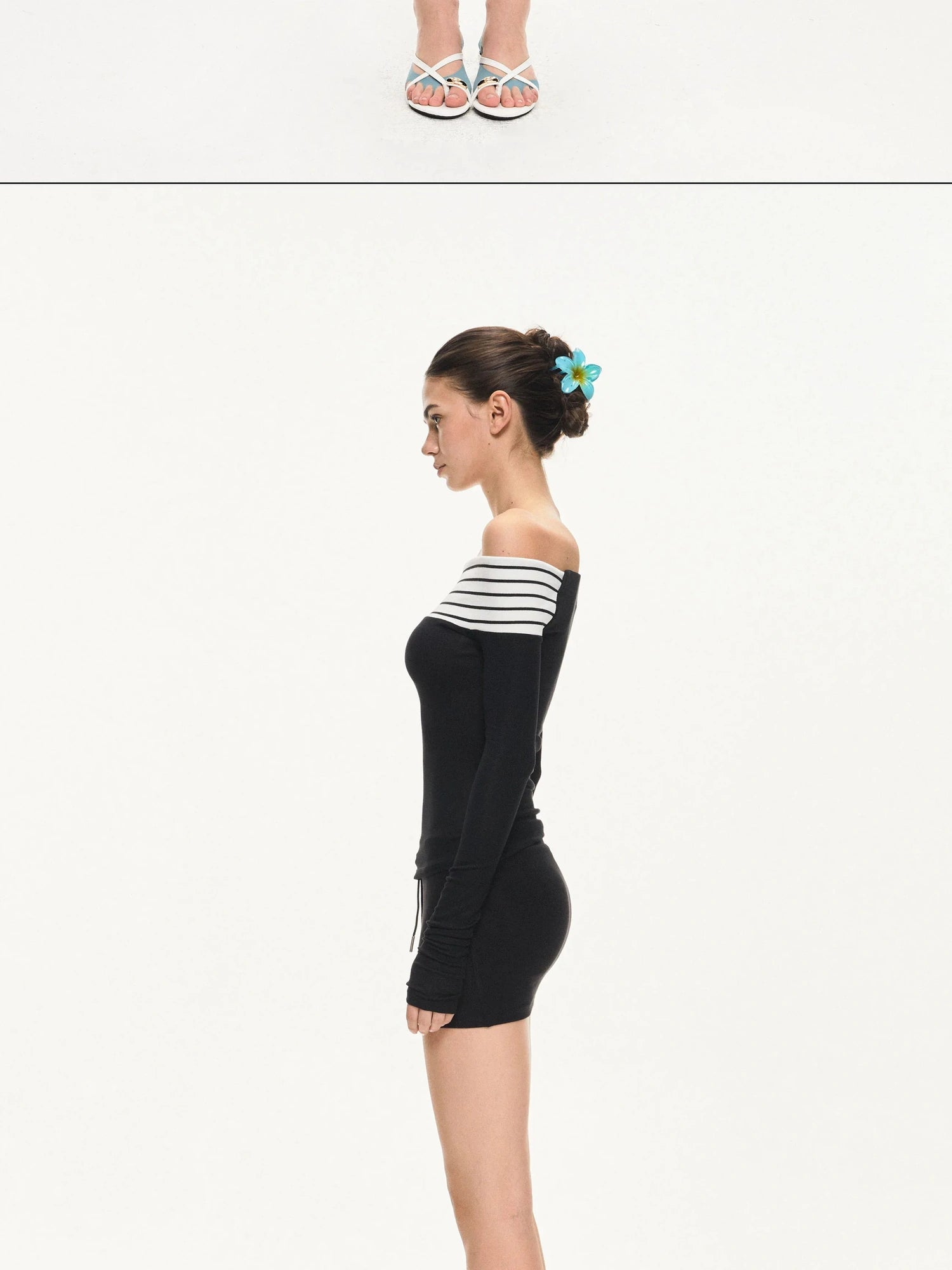 KVKV Yoga Clothing Brand - Two Tone Off Shoulder Slim Fit Long Sleeve Top