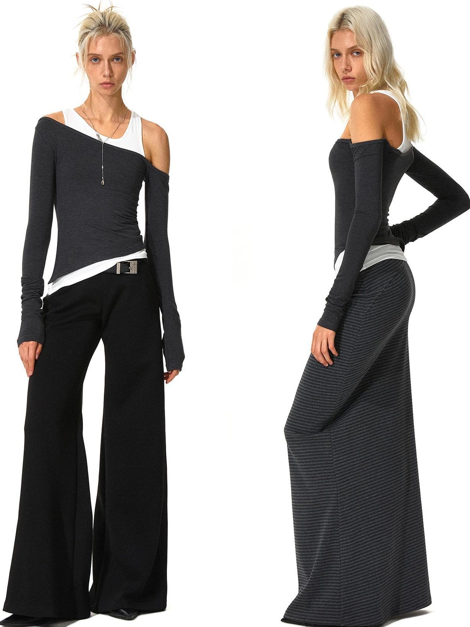 kvkv Two Tone Sloping Shoulder Two Piece Set