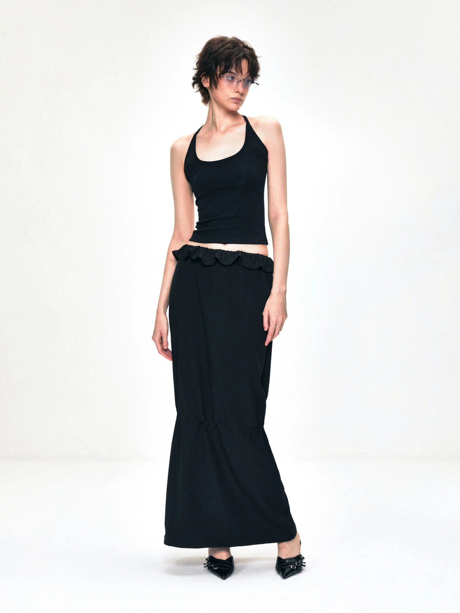 kvkv Two Way Adjustable Wave Hem Midi Skirt
