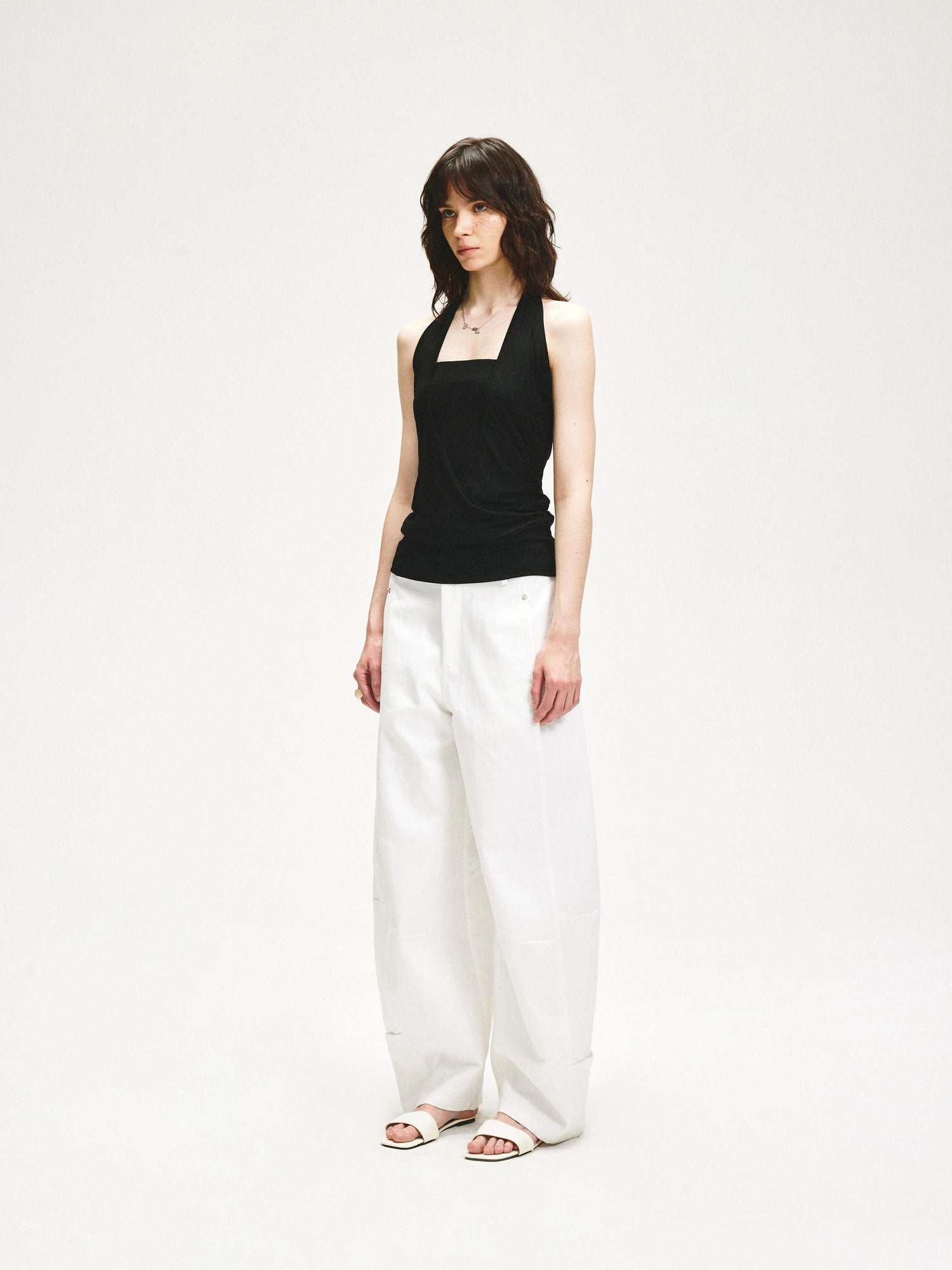 kvkv V-Neck Layered Ruffle Backless Halter Top