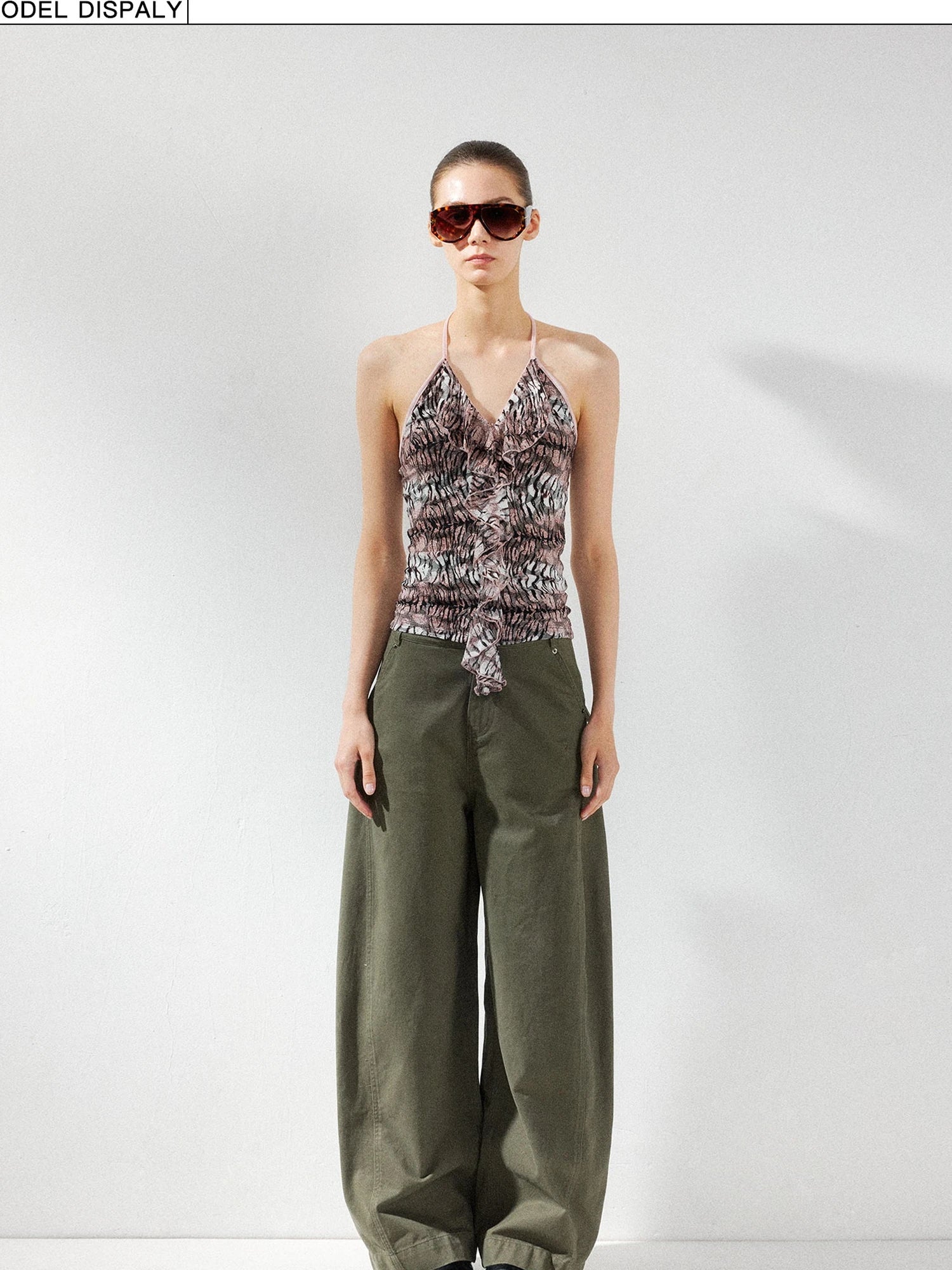 kvkv V-Neck Leopard Print Ruffle Trim Fitted Camisole