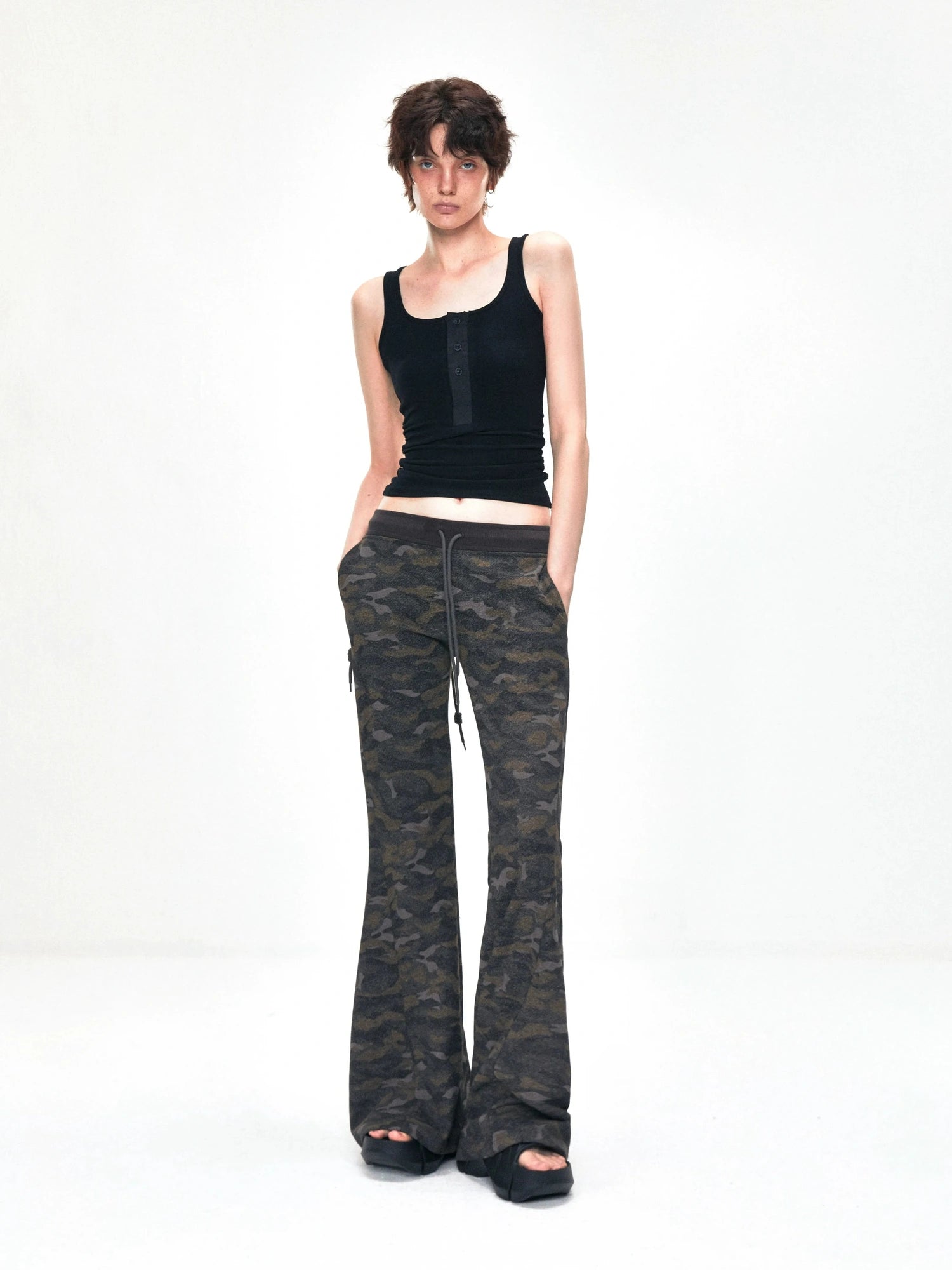 kvkv Vintage Camouflage Drawstring Flared Sweatpants