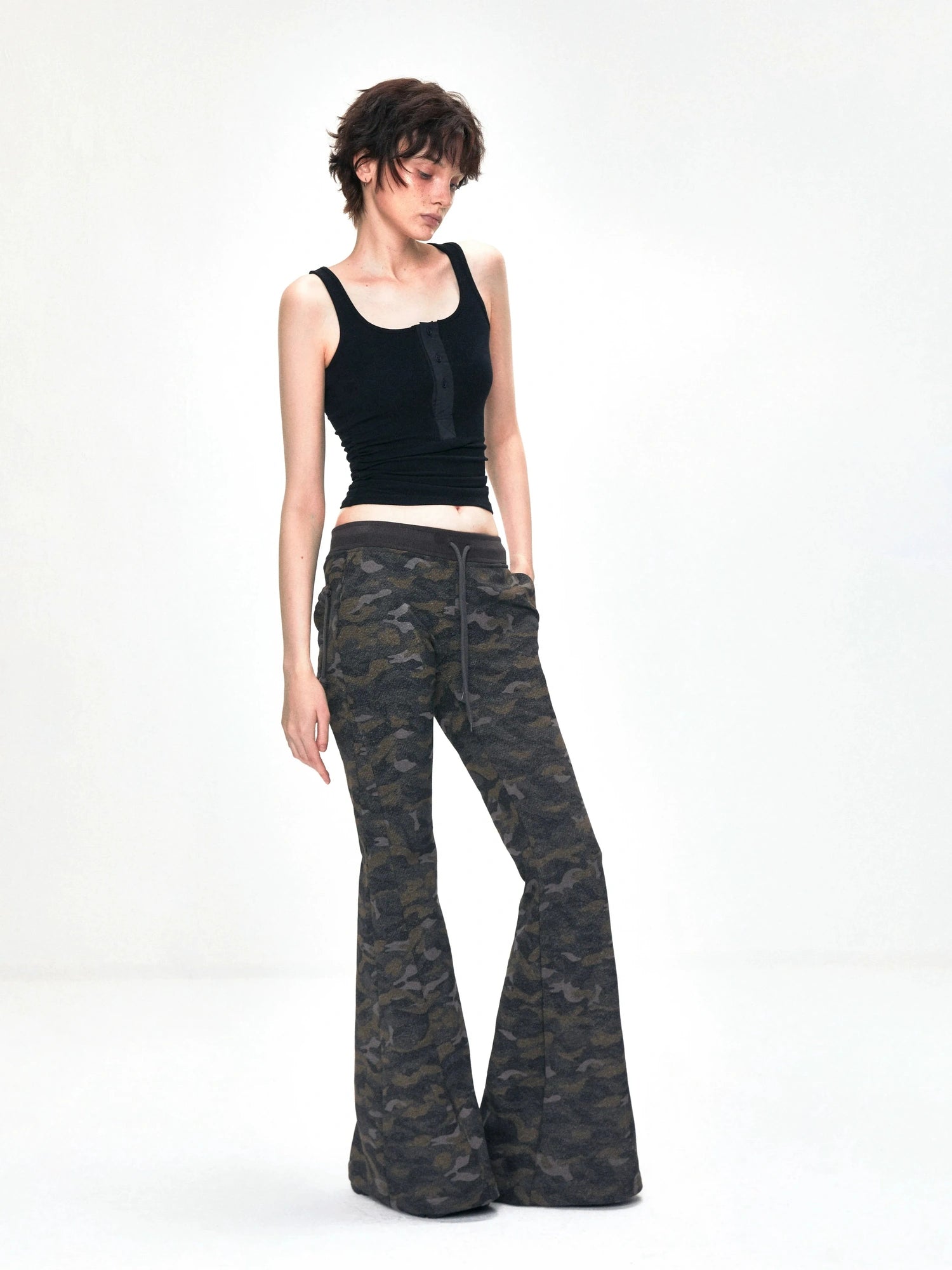kvkv Vintage Camouflage Drawstring Flared Sweatpants