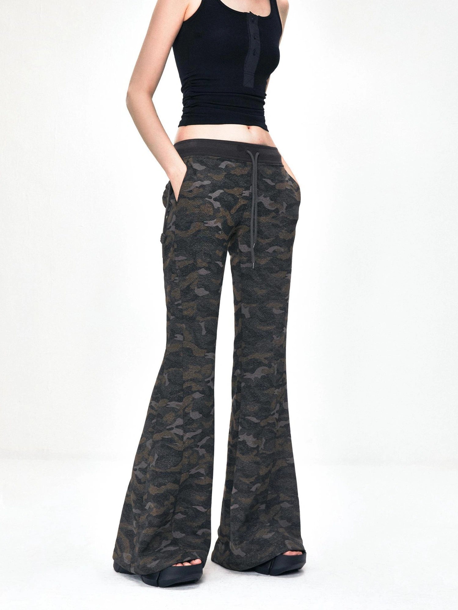 kvkv Vintage Camouflage Drawstring Flared Sweatpants
