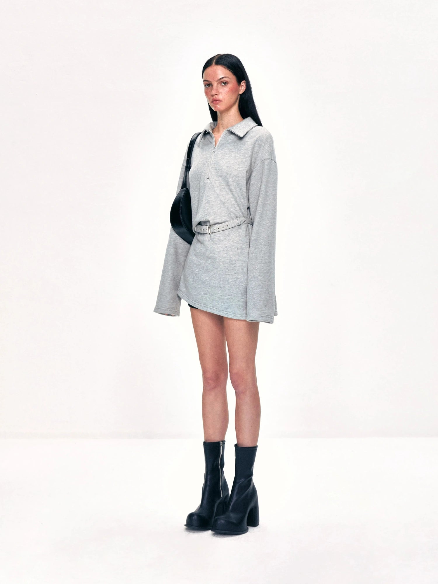 kvkv Vintage Gray Polo Collar Sweatshirt