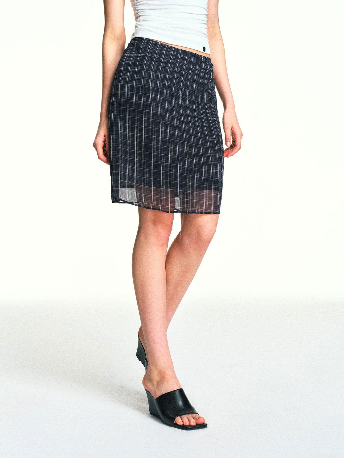 kvkv Vintage Plaid Mesh Double Layer Detachable Women&