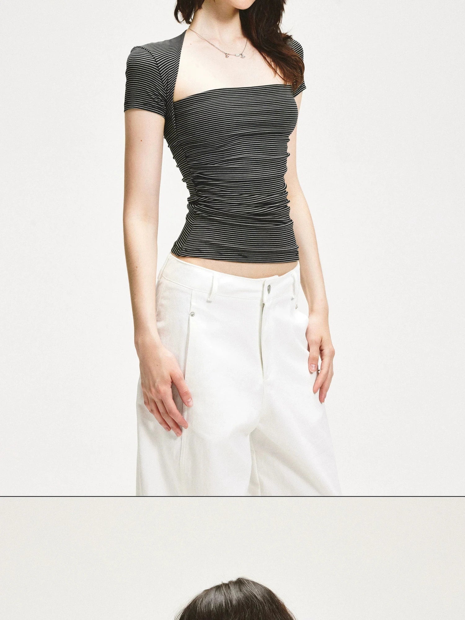 KVKV Yoga Clothing Brand - Vintage Stripe Square Neck Fitted Tee