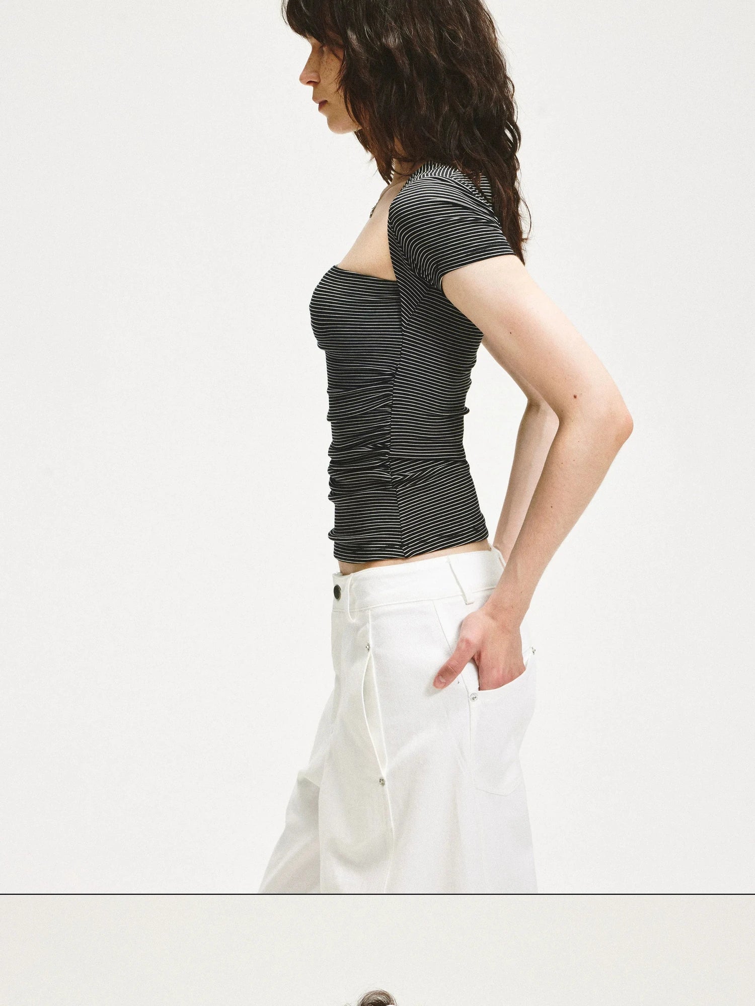 KVKV Yoga Clothing Brand - Vintage Stripe Square Neck Fitted Tee