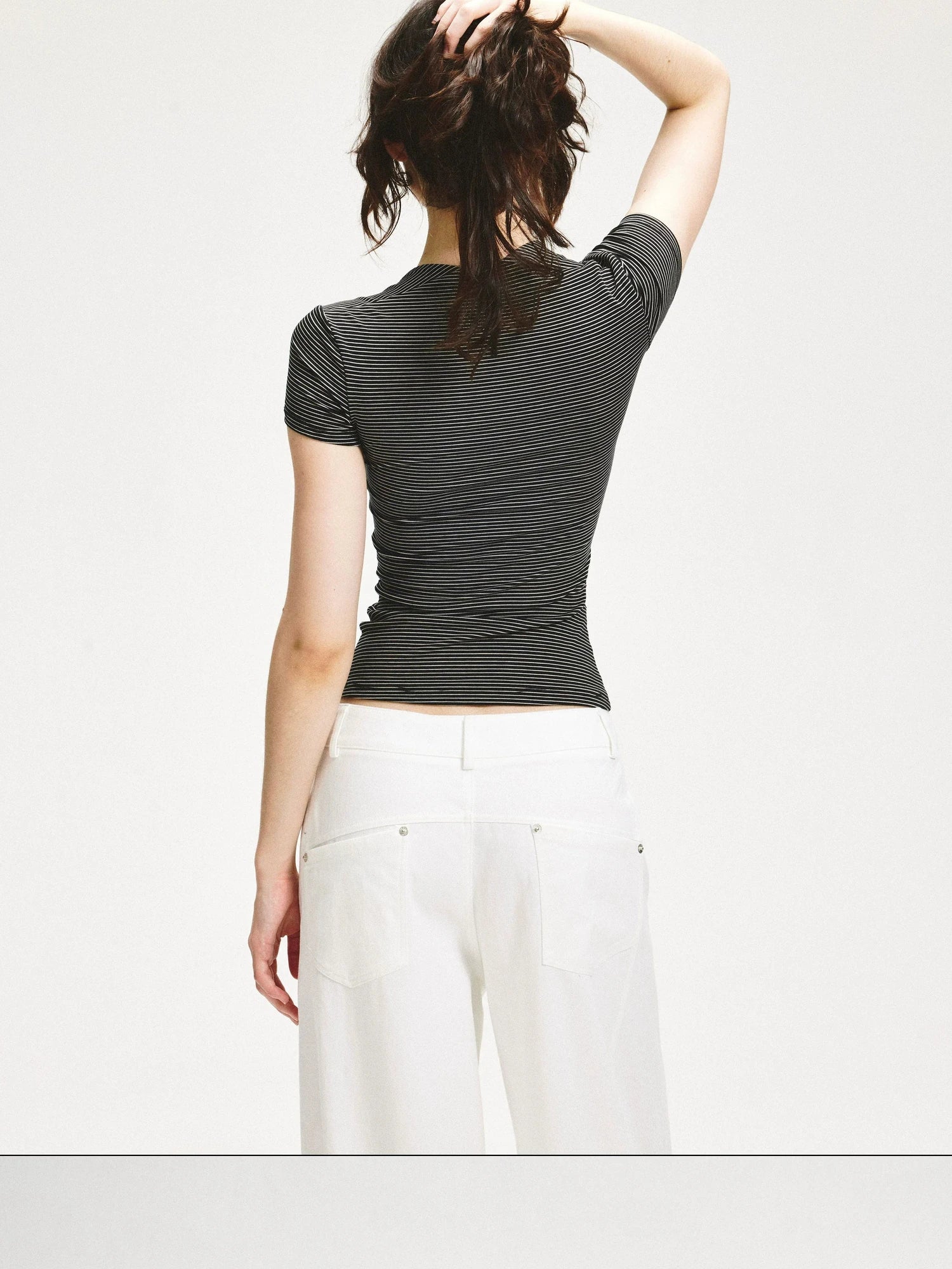 KVKV Yoga Clothing Brand - Vintage Stripe Square Neck Fitted Tee