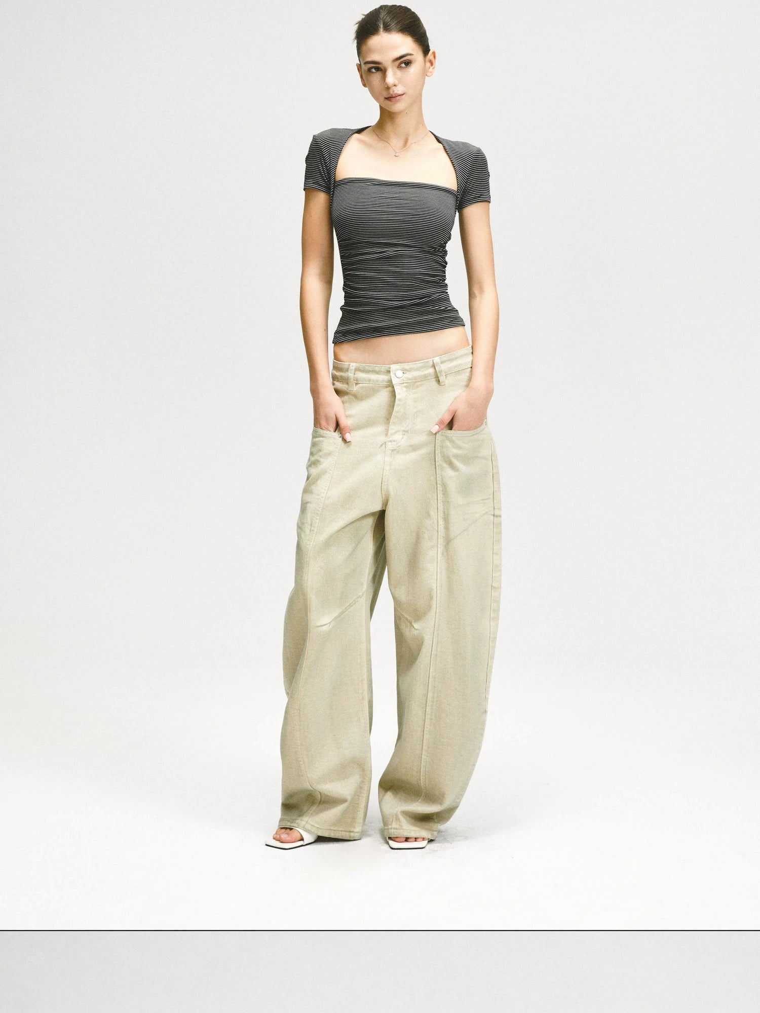 KVKV Yoga Clothing Brand - Vintage Stripe Square Neck Fitted Tee