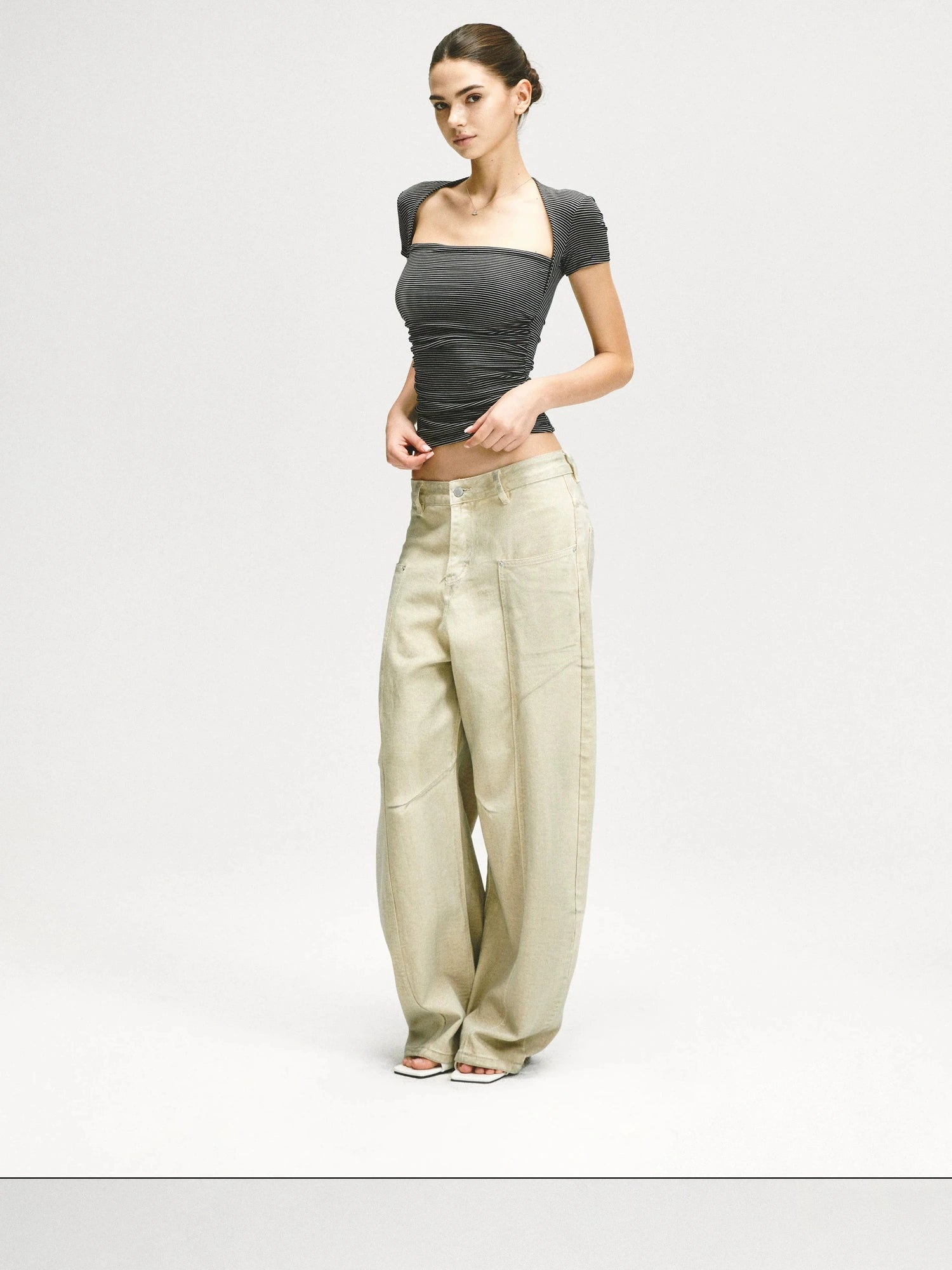 KVKV Yoga Clothing Brand - Vintage Stripe Square Neck Fitted Tee