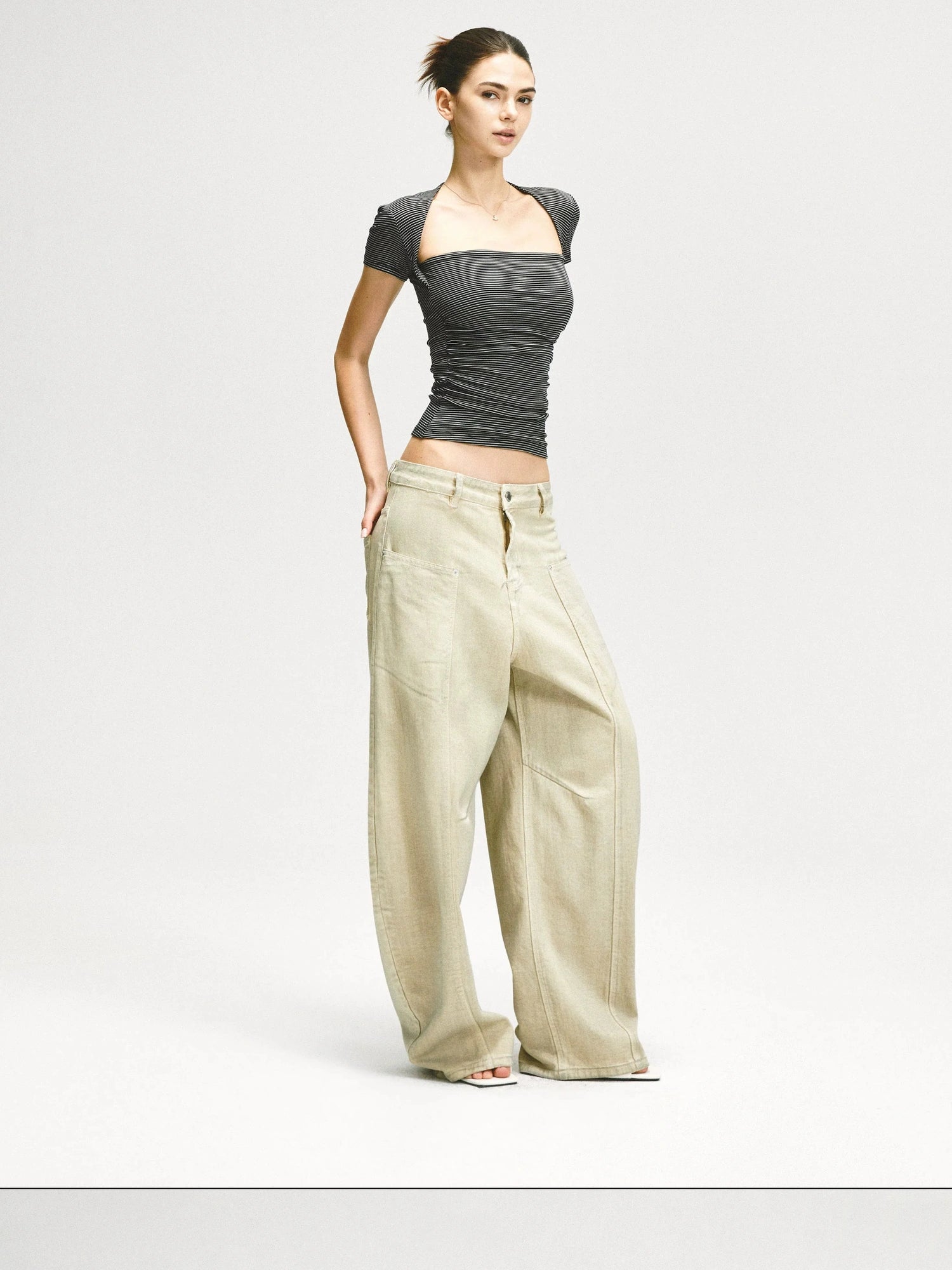 KVKV Yoga Clothing Brand - Vintage Stripe Square Neck Fitted Tee