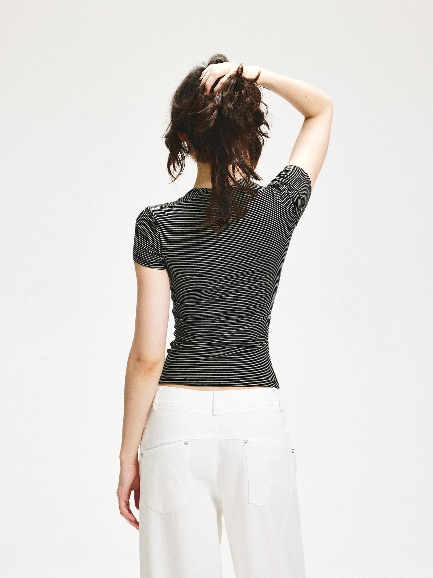 KVKV Yoga Clothing Brand - Vintage Stripe Square Neck Fitted Tee