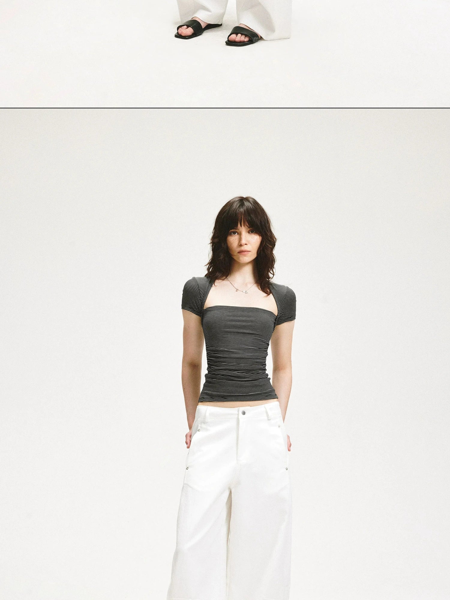 KVKV Yoga Clothing Brand - Vintage Stripe Square Neck Fitted Tee