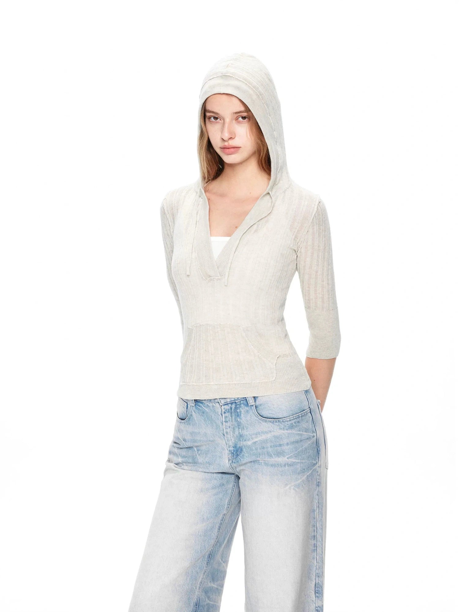 kvkv Vintage V-neck Cropped Cable Knit Sweater