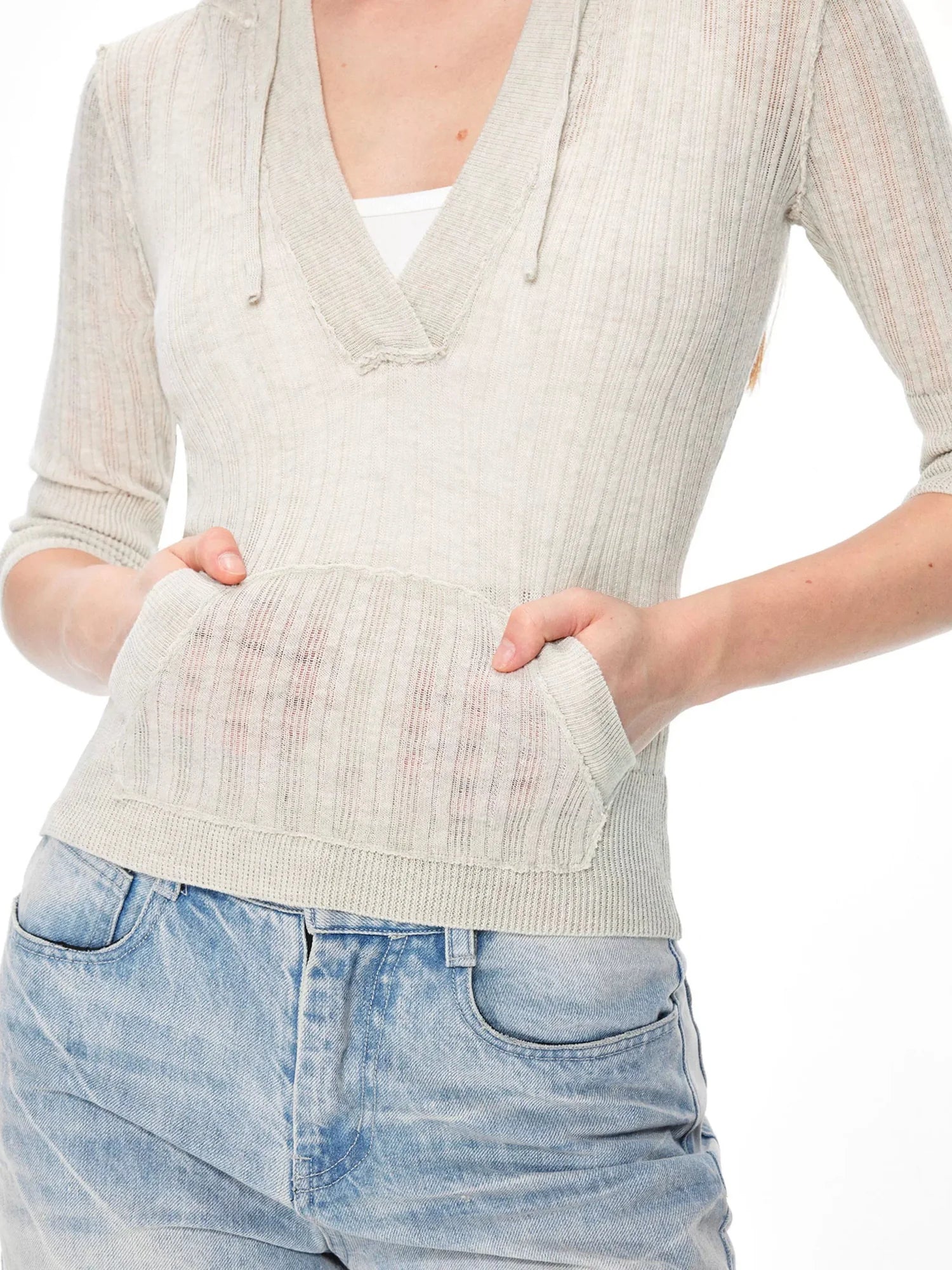 kvkv Vintage V-neck Cropped Cable Knit Sweater