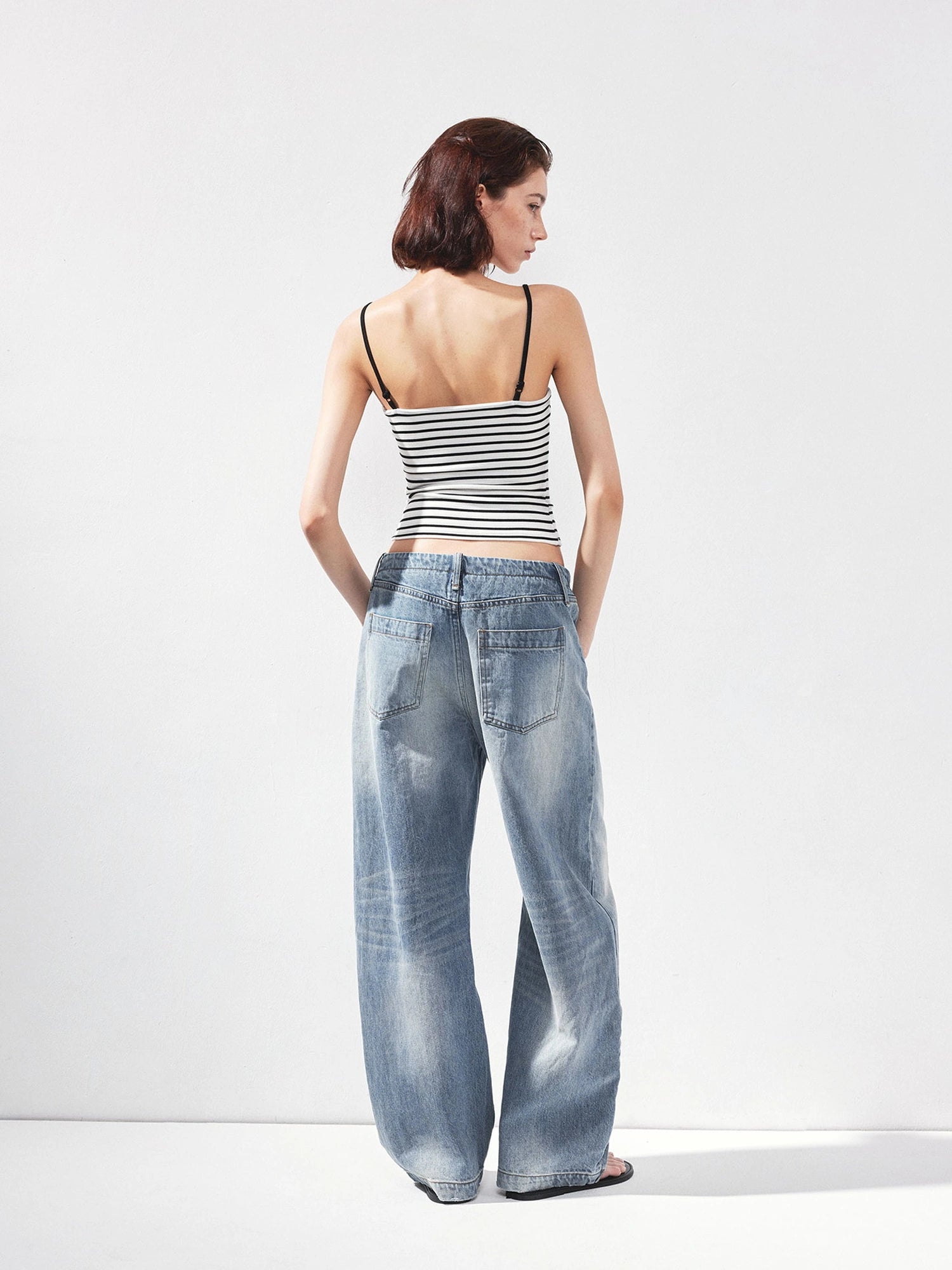 kvkv Vintage Washed Blue Low Rise Drawstring Wide Leg Jeans