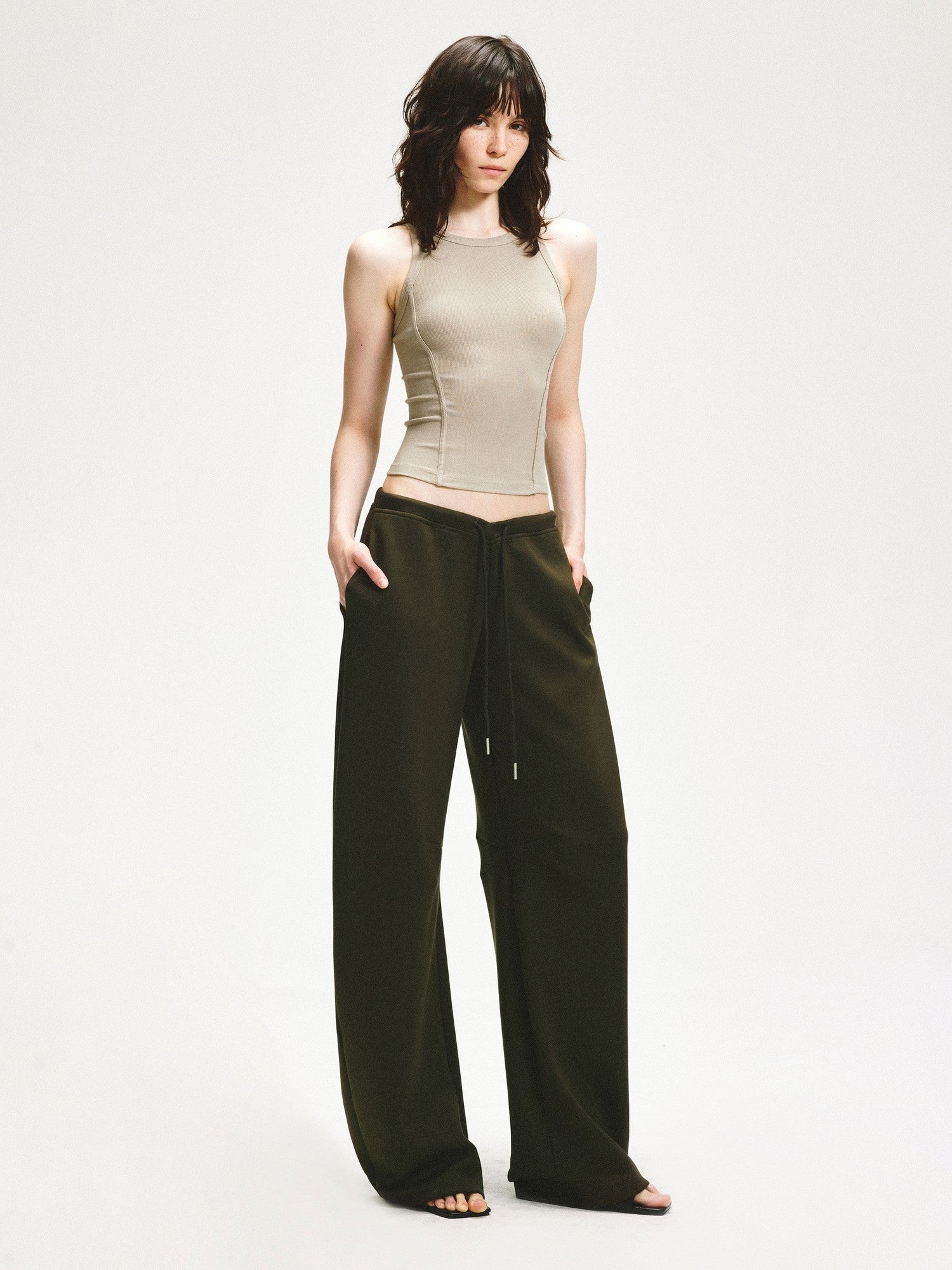kvkv Wheat Gray Ribbed Slim Fit Women&