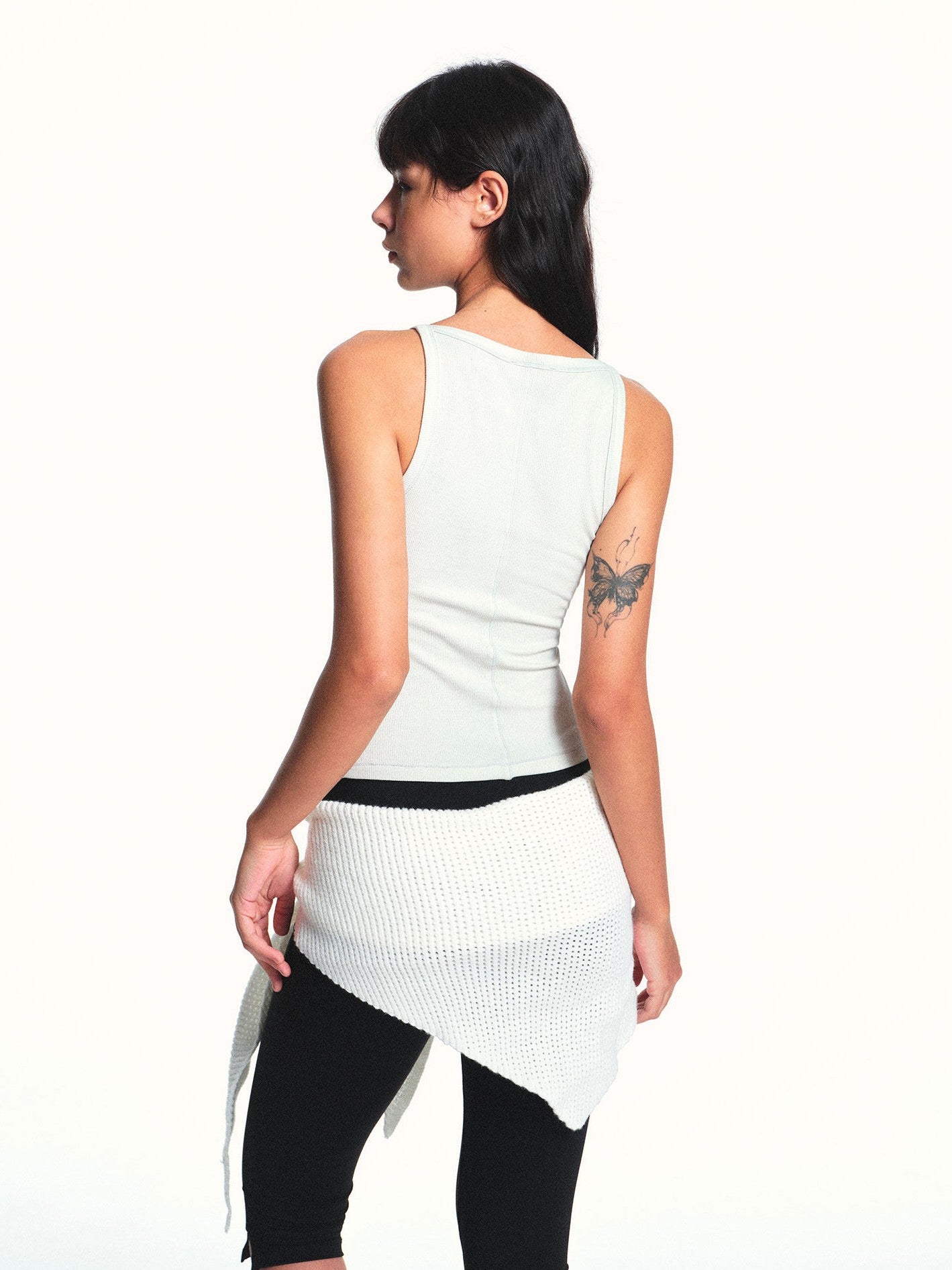 kvkv White Aqua Detachable Buttons Ribbed Convertible Women&