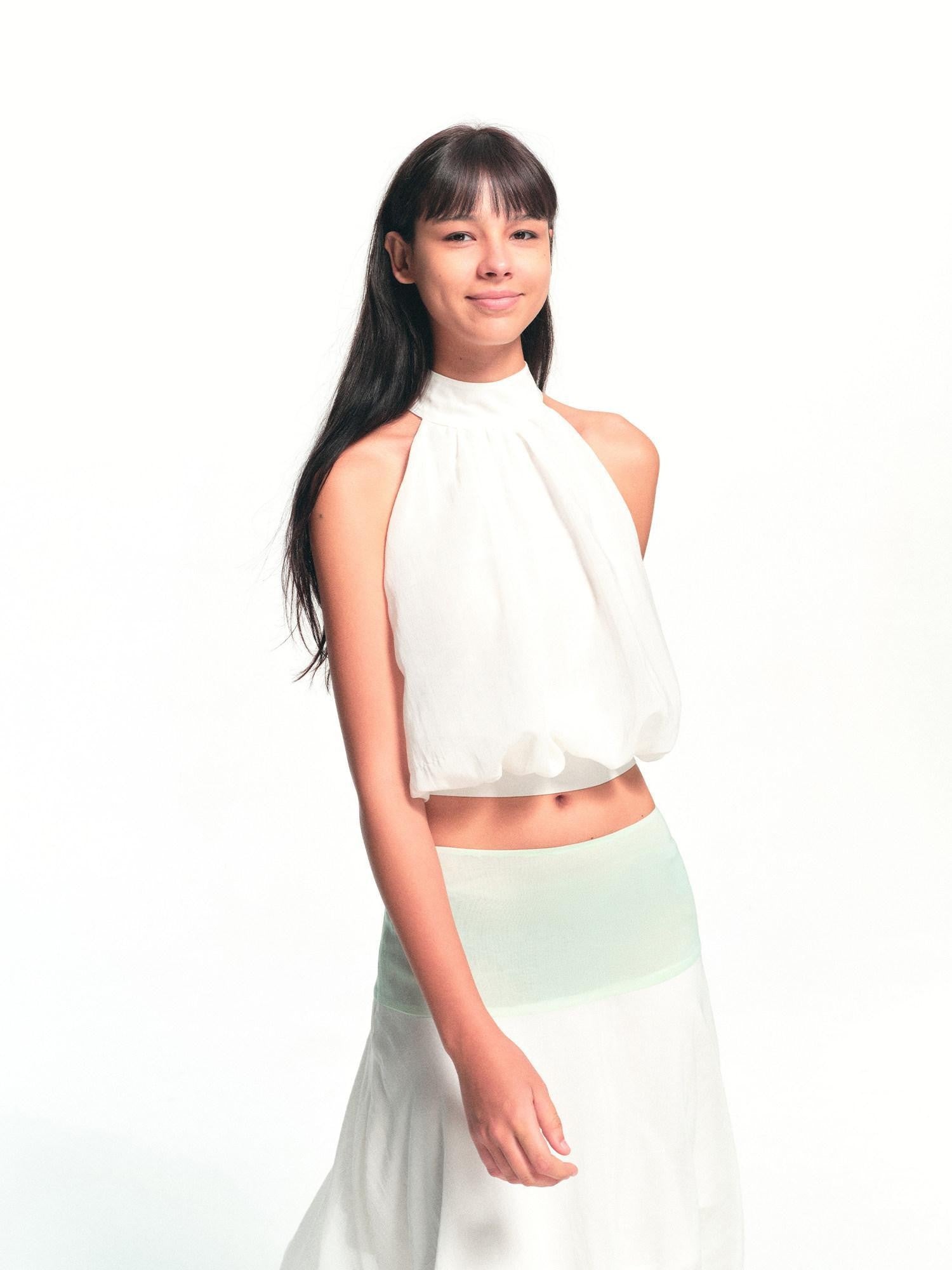 kvkv White Halter Neck Flower Bud Women&