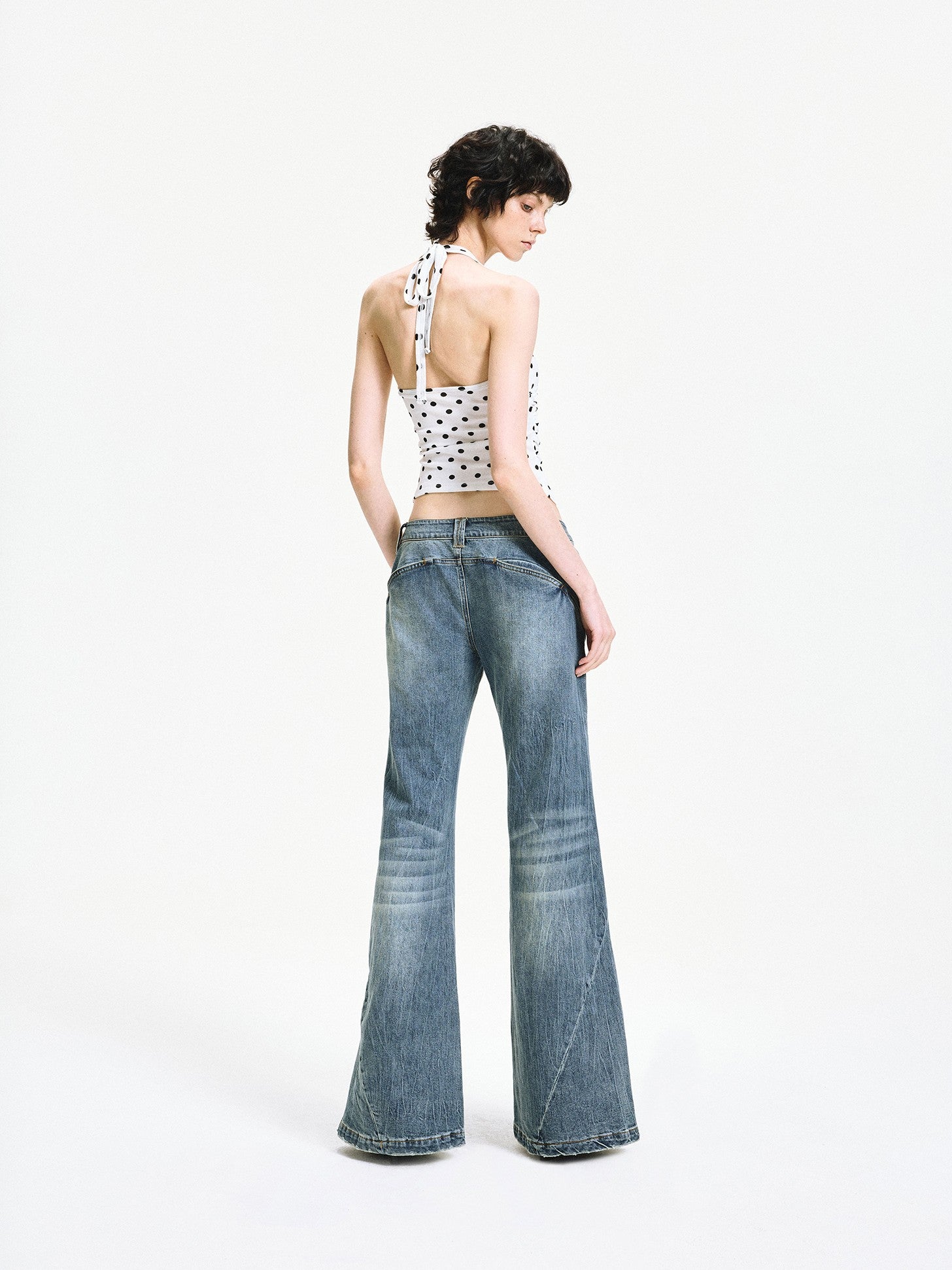 kvkv White Polka Dot Halter Tie Back Slim Women&