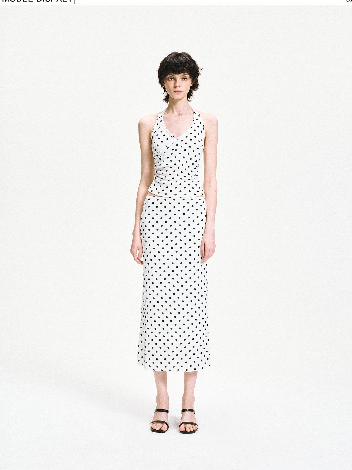 kvkv White Polka Dot Halter Tie Back Slim Women&