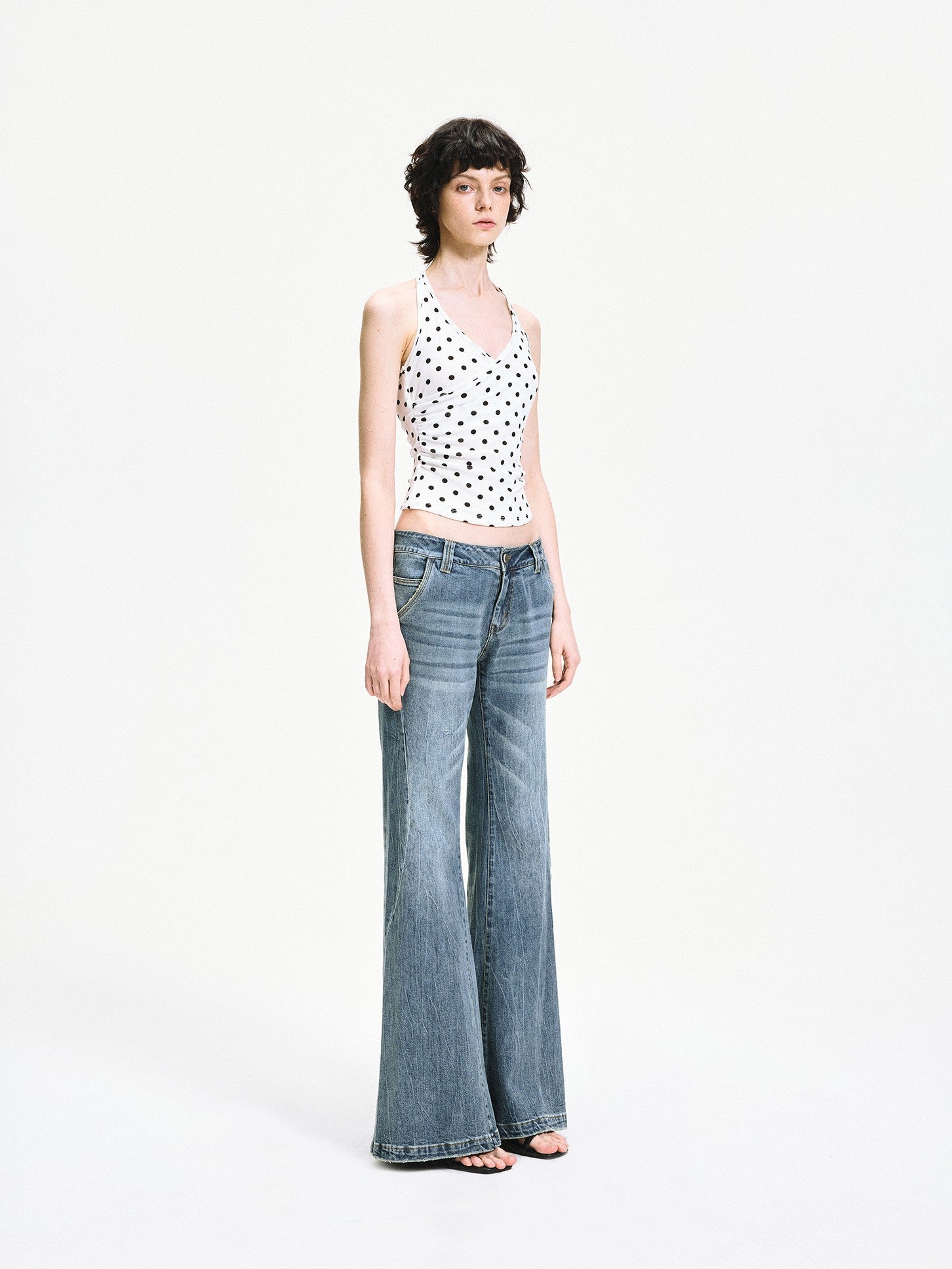 kvkv White Polka Dot Halter Tie Back Slim Women&