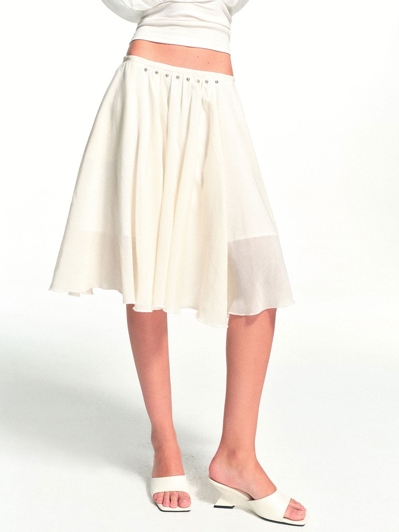 kvkv White Textured Pleated Layered Studded Women&